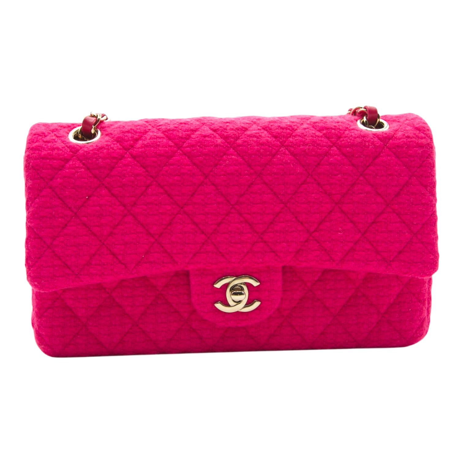 Chanel Classic Double Flap Medium Pink Tweed Gold Hardware