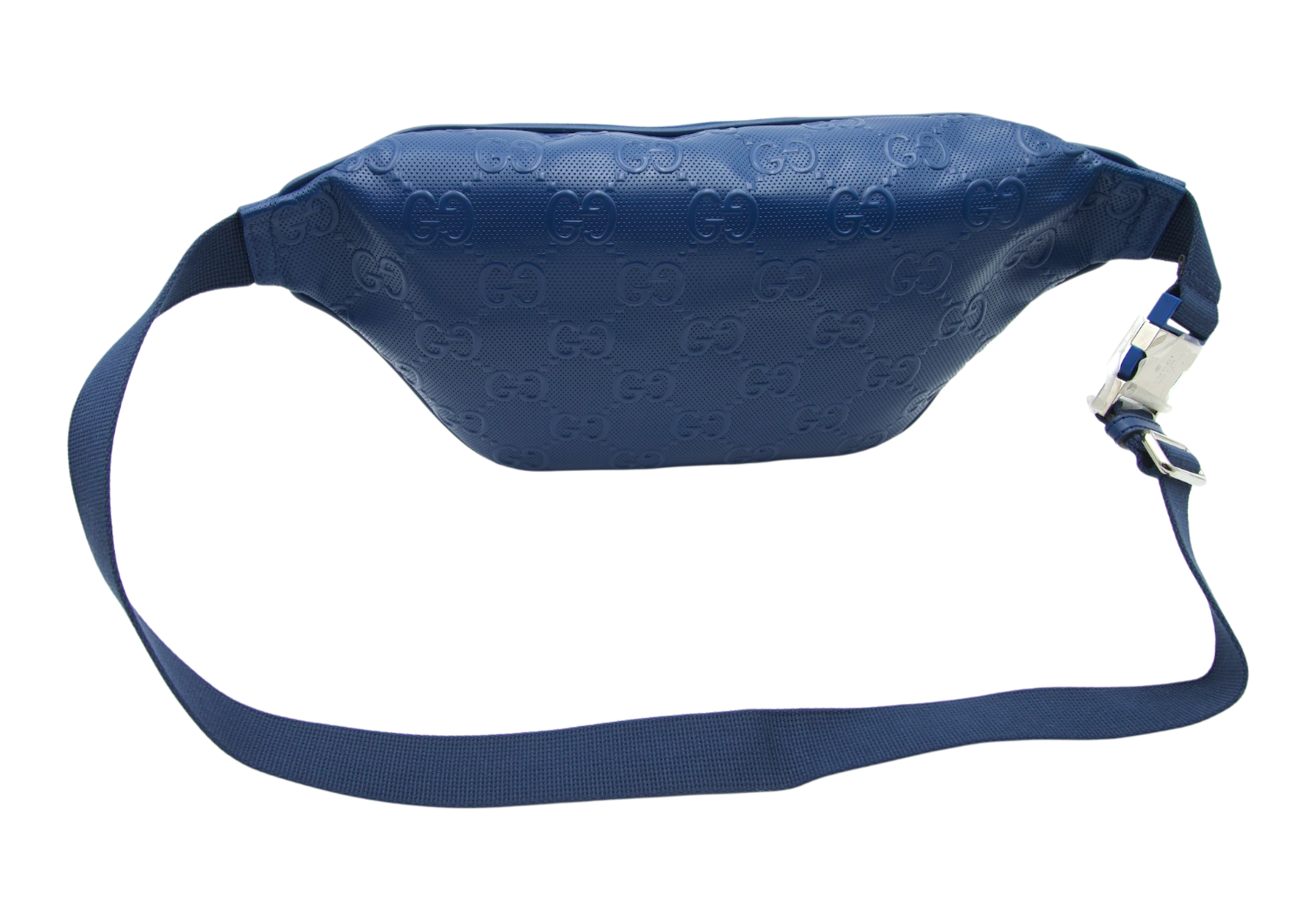 Gucci Calfskin GG Tennis Embossed Pocket Belt Bag 90 Intense Metal Blue