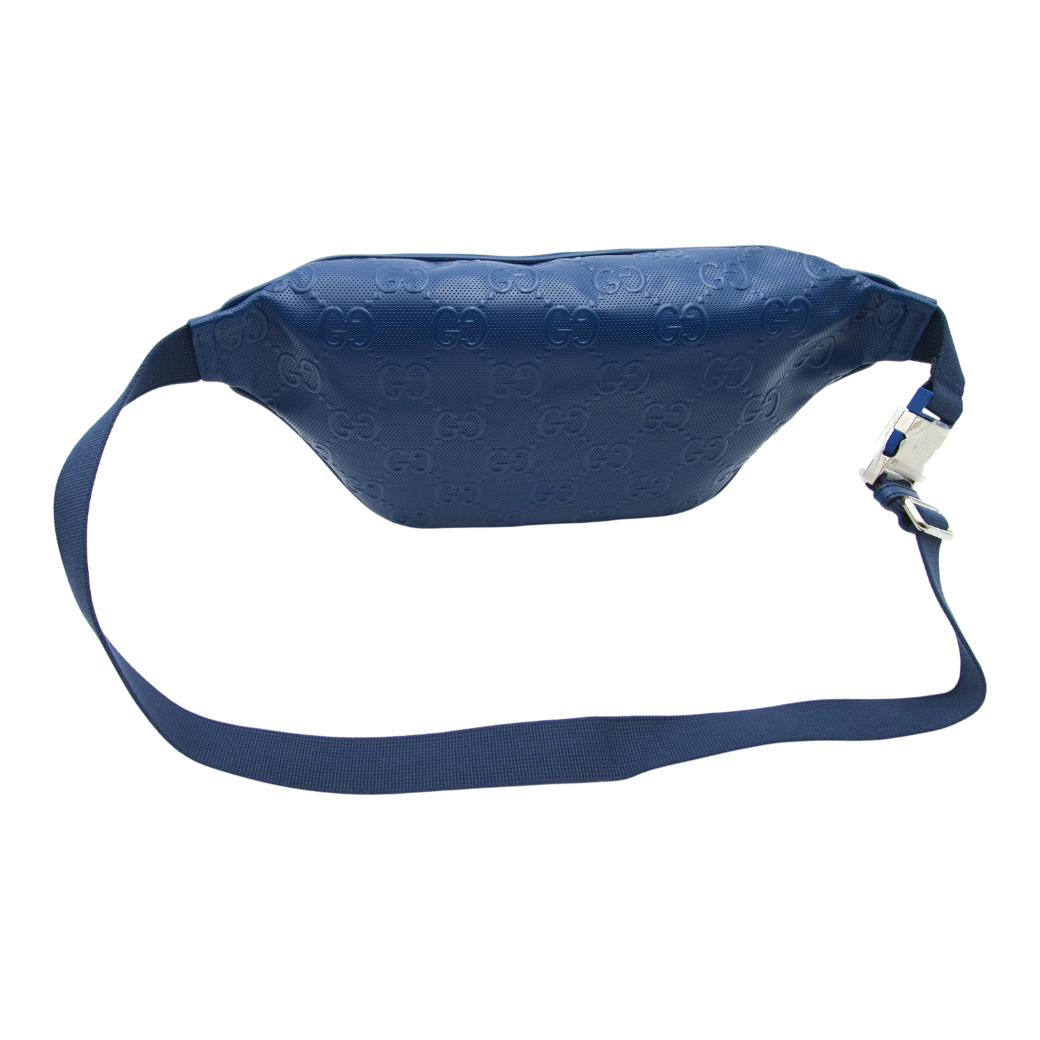 Gucci Calfskin GG Tennis Embossed Pocket Belt Bag 90 Intense Metal Blue