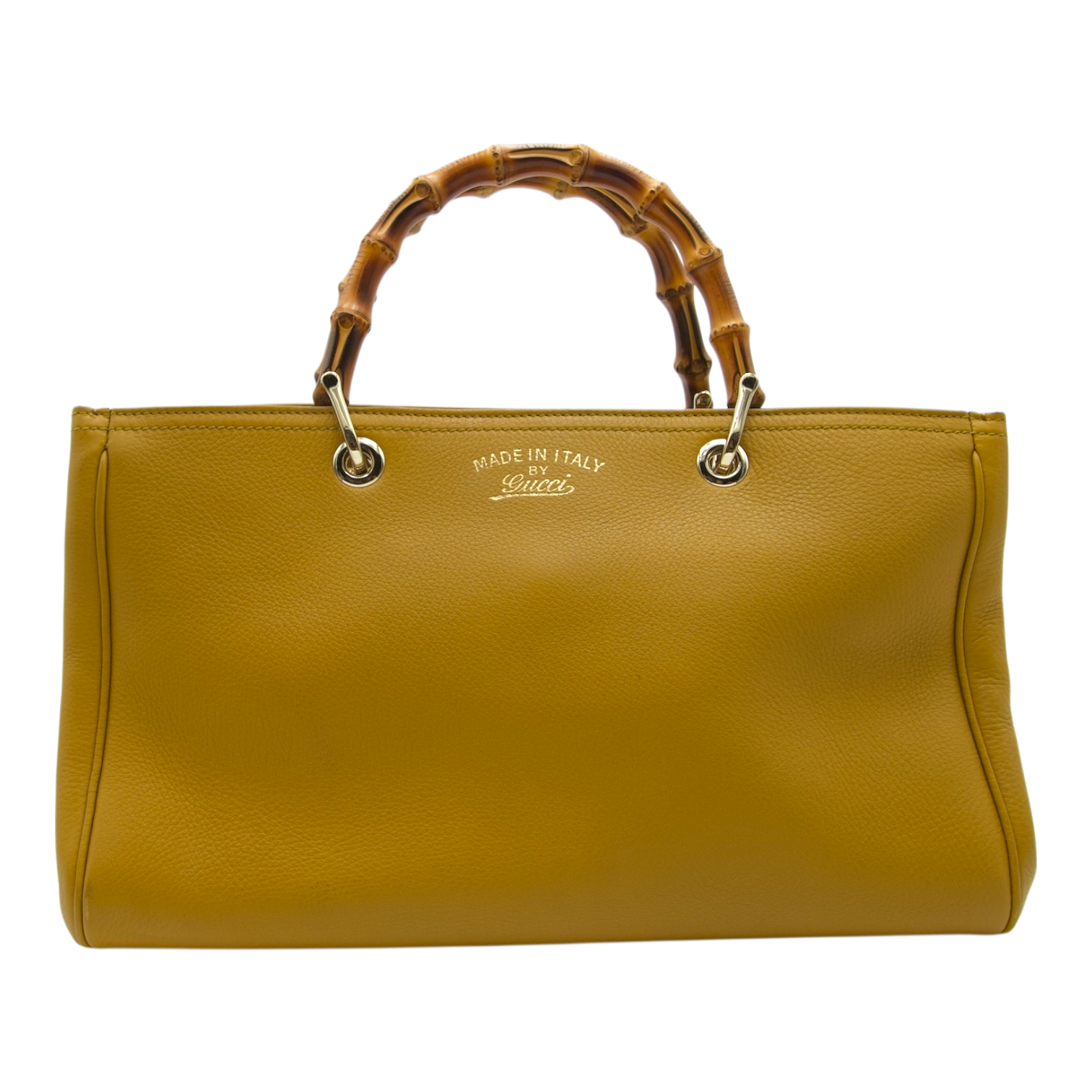 Gucci GG Bamboo Handle Leather Bag Mustard