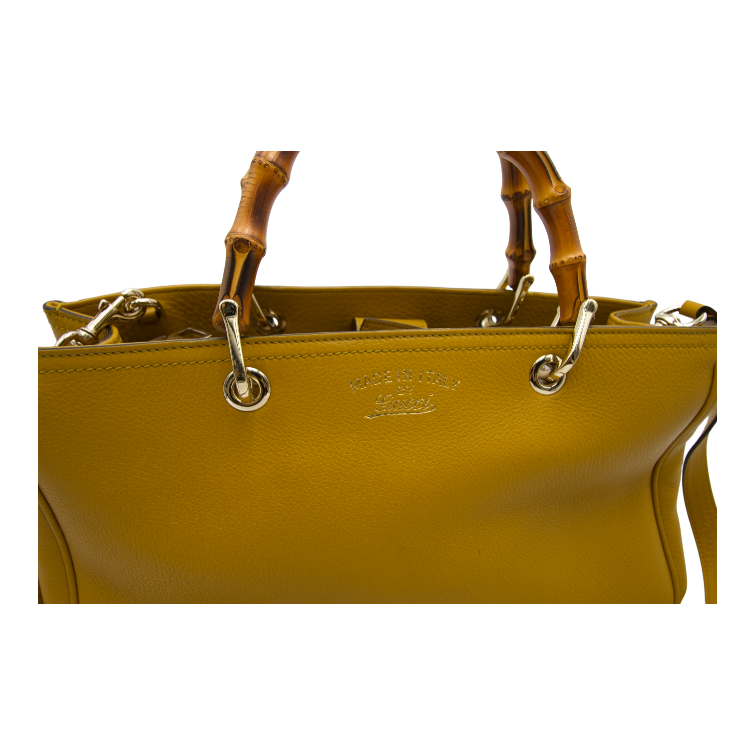 Gucci GG Bamboo Handle Leather Bag Mustard