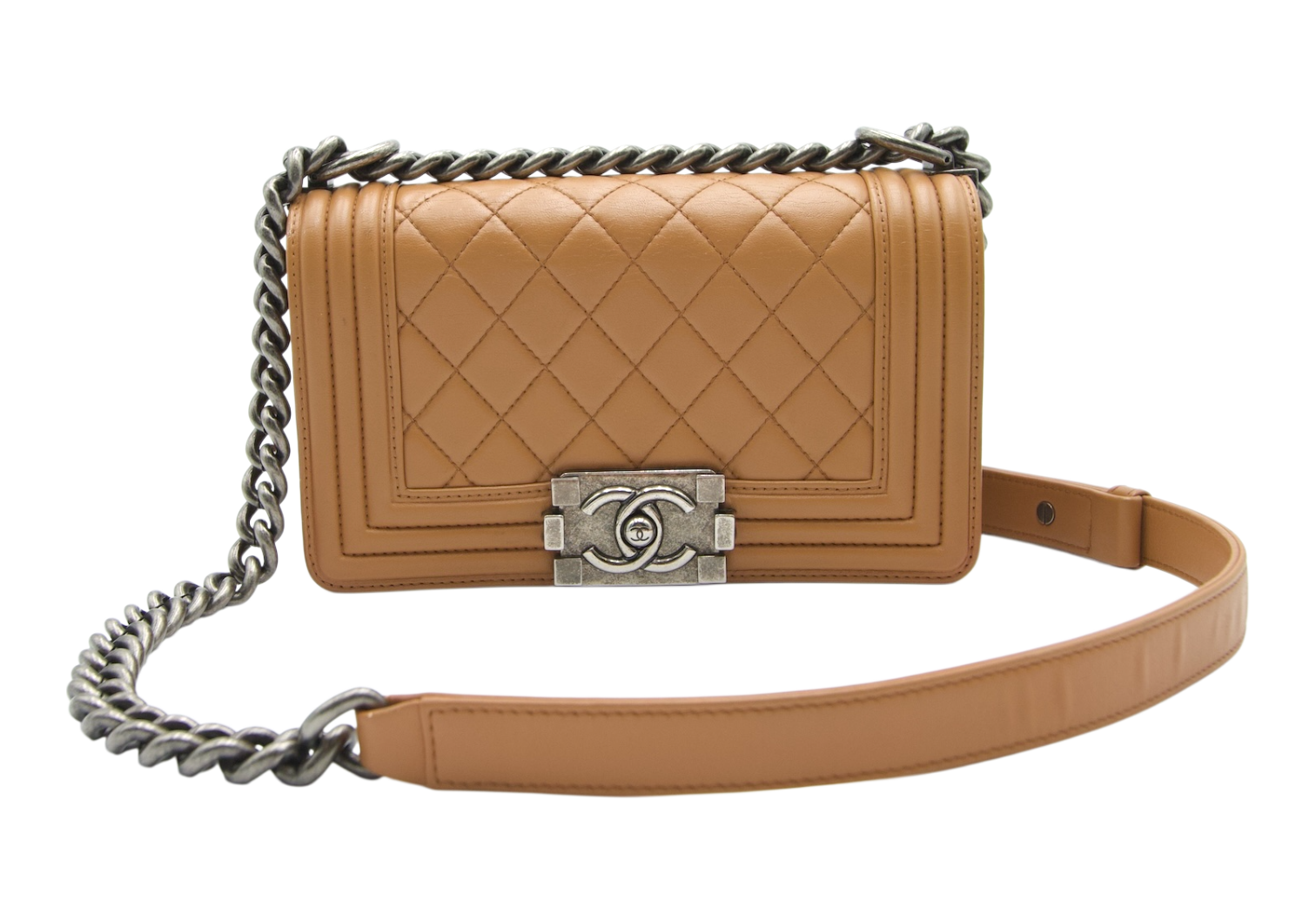 Chanel Boy Flap Bag Quilted Calfskin Tan