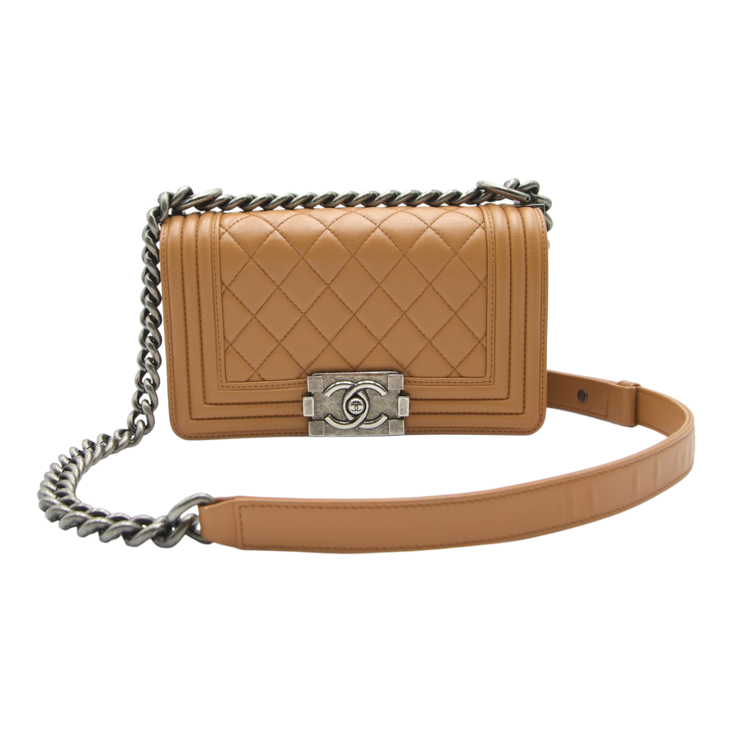 Chanel Boy Flap Bag Quilted Calfskin Tan