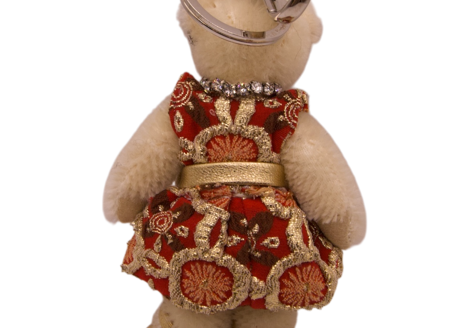 Prada Embroidered Plush Bear Bag Charm Beige/Red