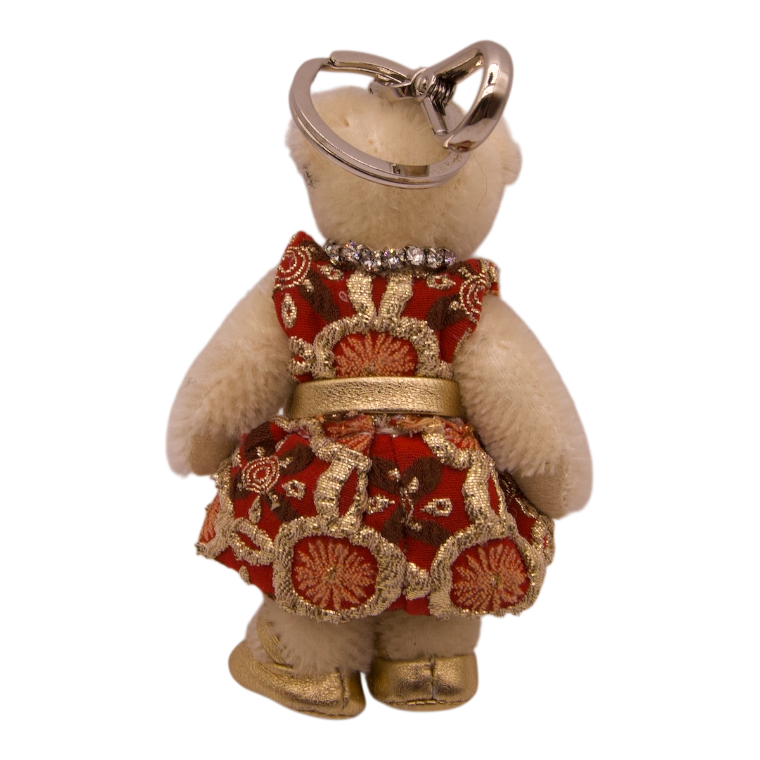 Prada Embroidered Plush Bear Bag Charm Beige/Red