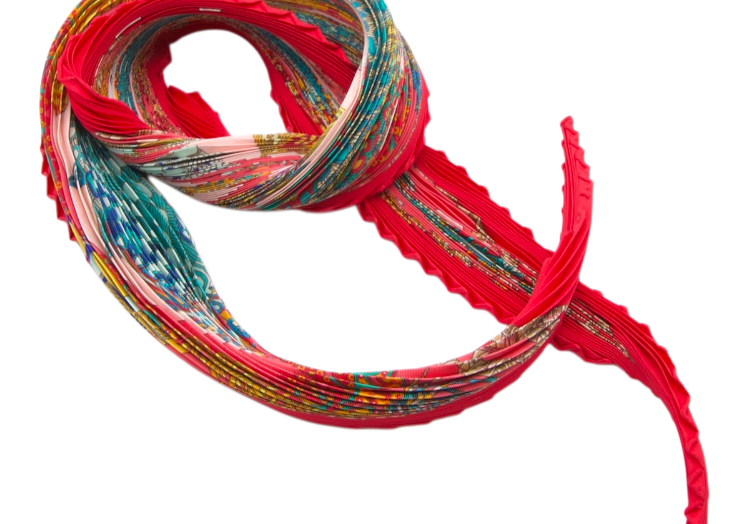Hermès red multicolor plissé silk scarf