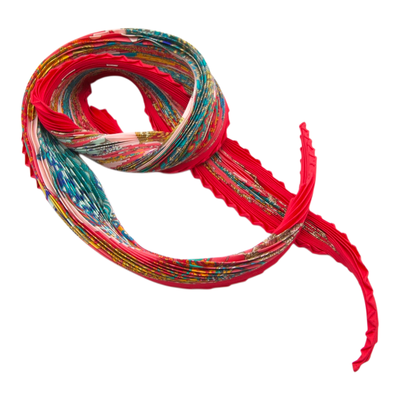 Hermès red multicolor plissé silk scarf