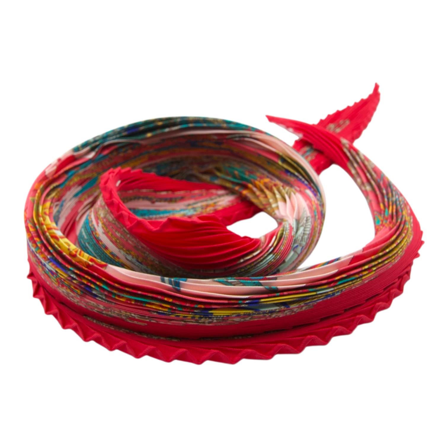 Hermès red multicolor plissé silk scarf