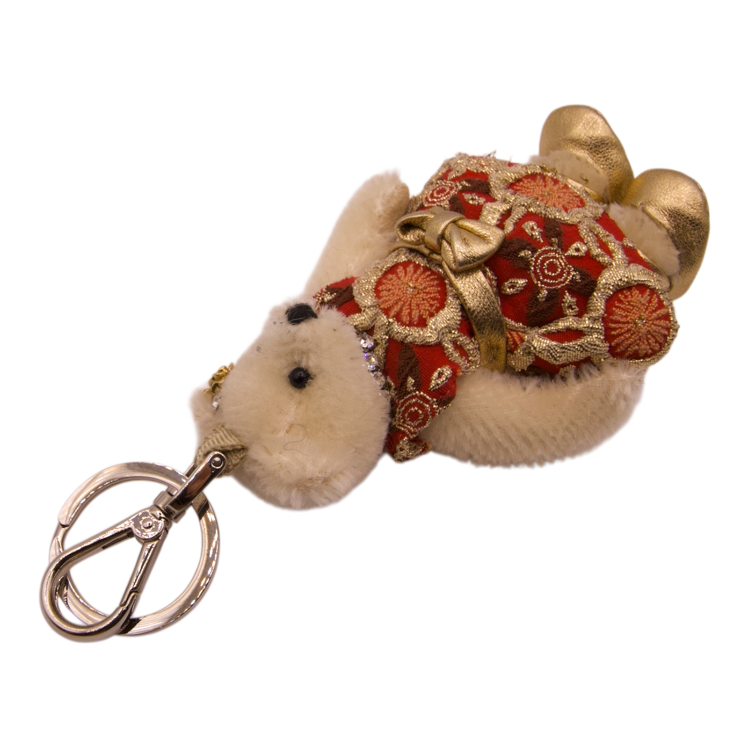 Prada Embroidered Plush Bear Bag Charm Beige/Red