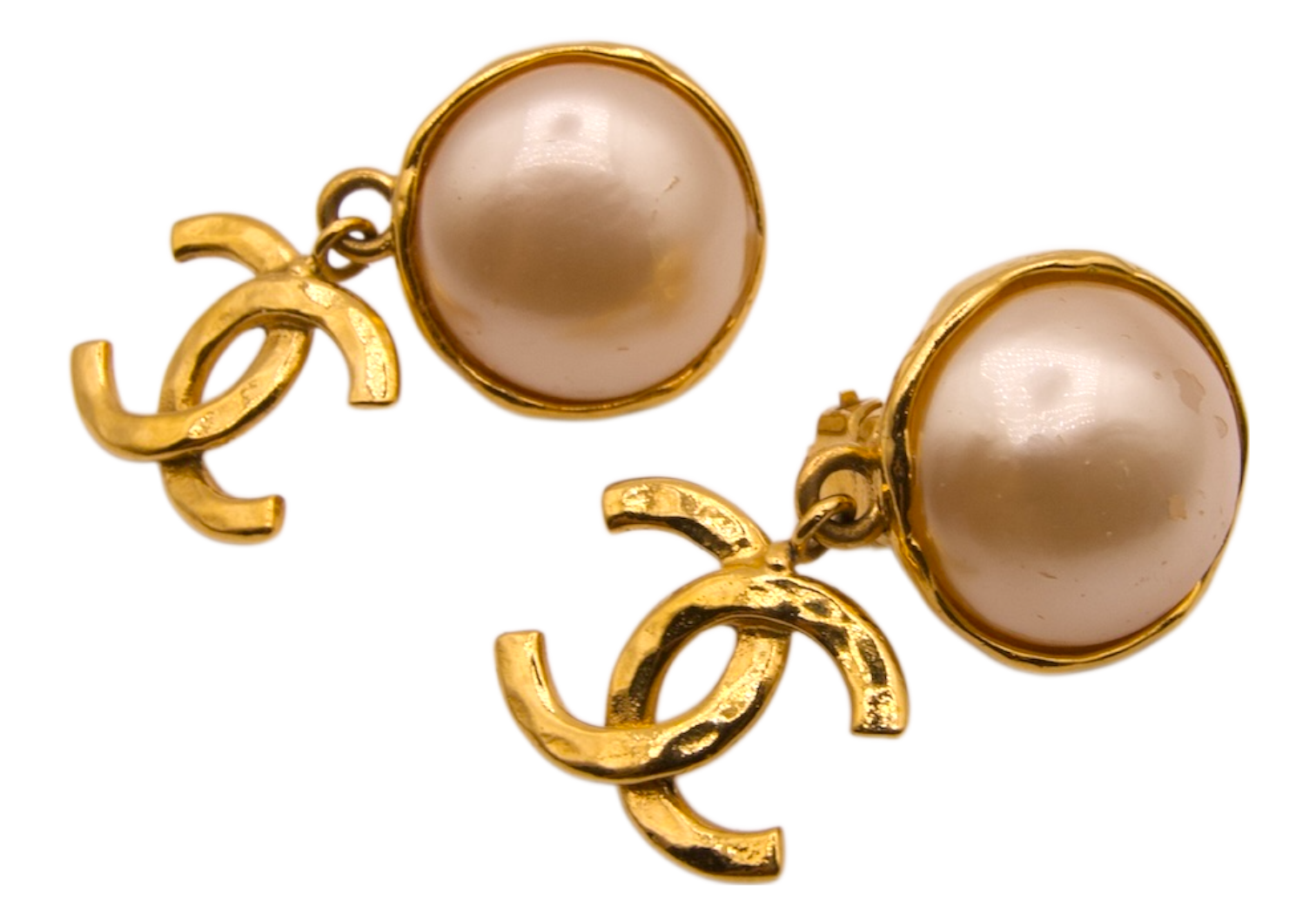 Chanel Vintage Gold Plated Pearl Drop Earrings