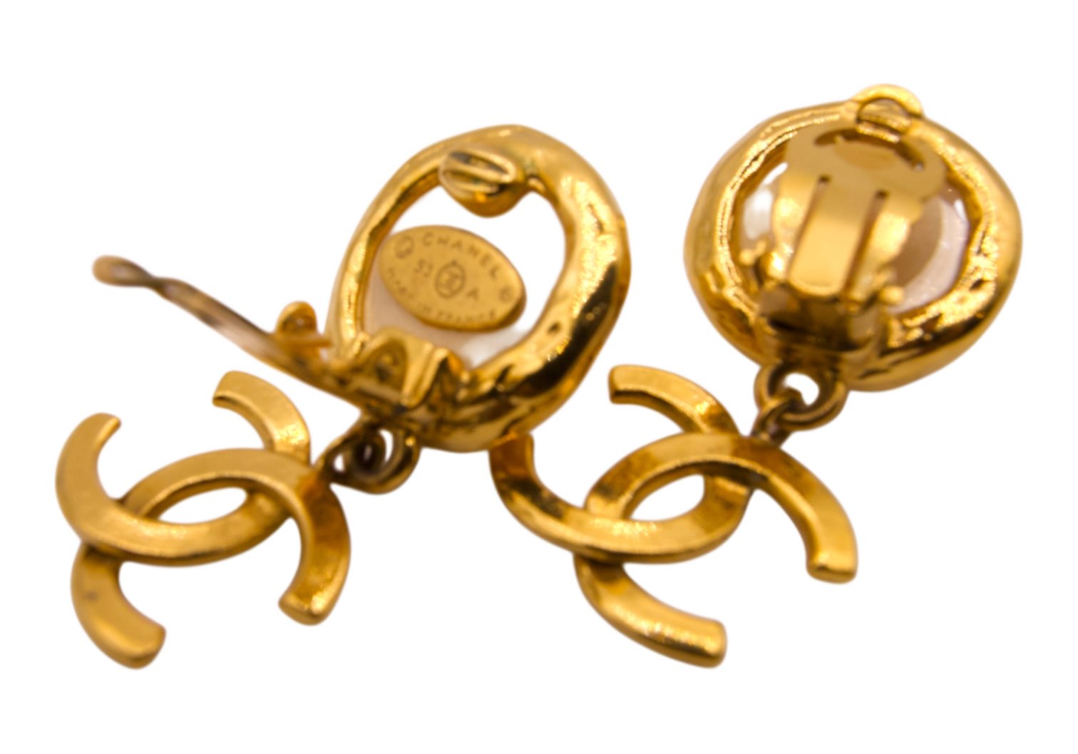 Chanel Vintage Gold Plated Pearl Drop Earrings
