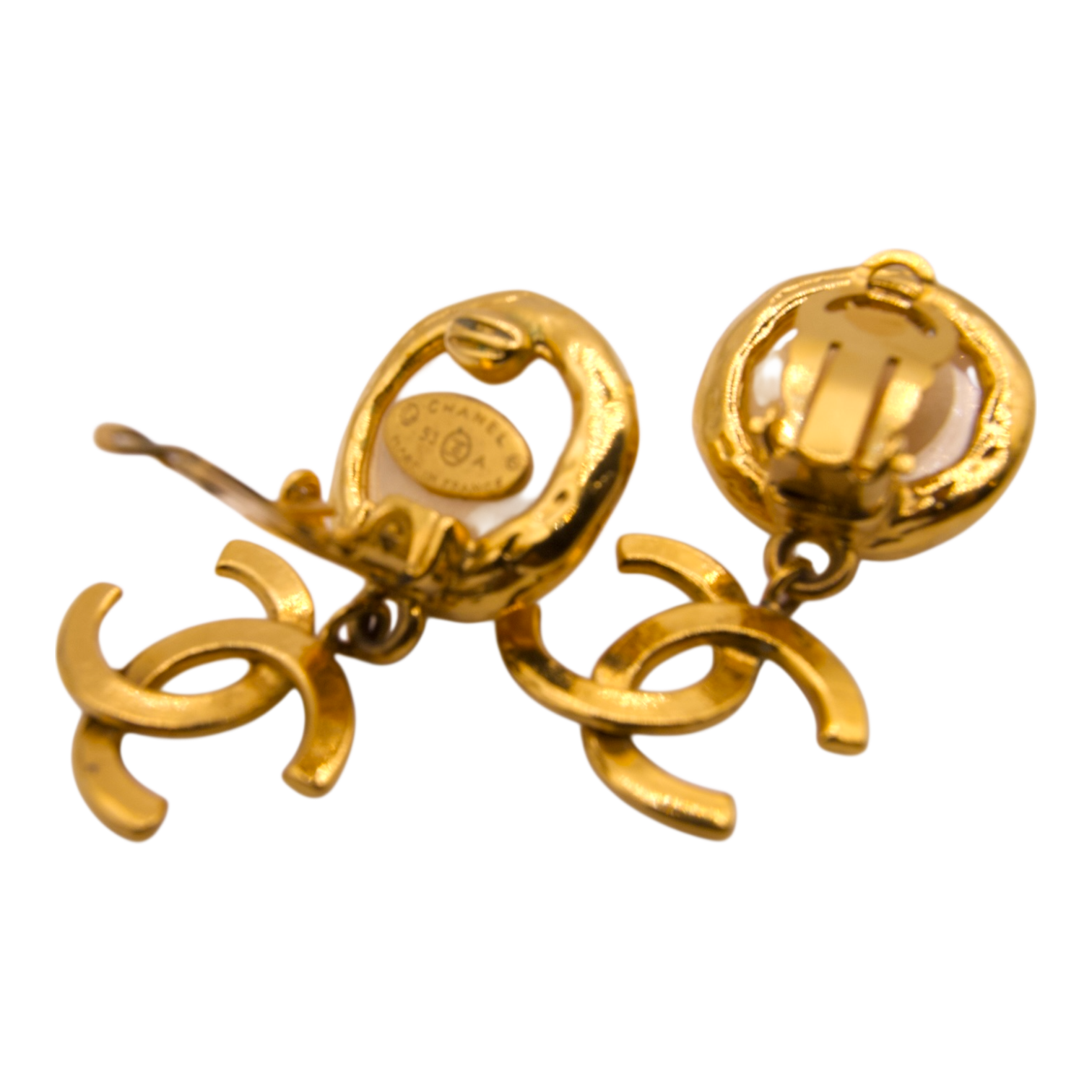 Chanel Vintage Gold Plated Pearl Drop Earrings