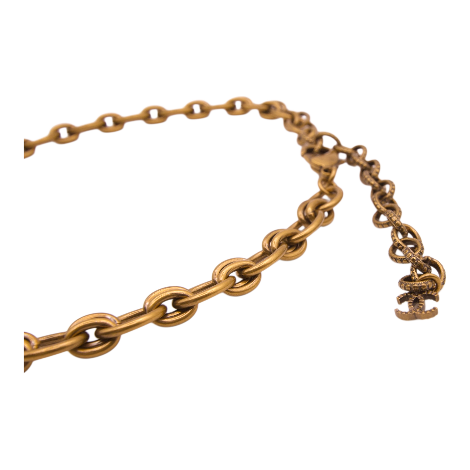 Chanel Antique Gold Tone Crystal CC Pendant Necklace