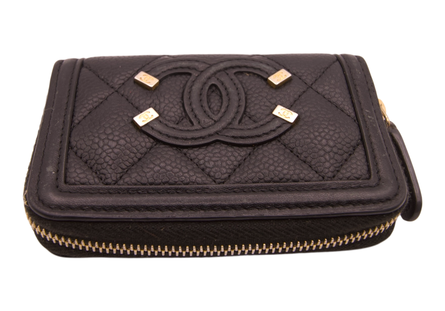 Chanel Caviar Leather Quilted Zip Wallet Black