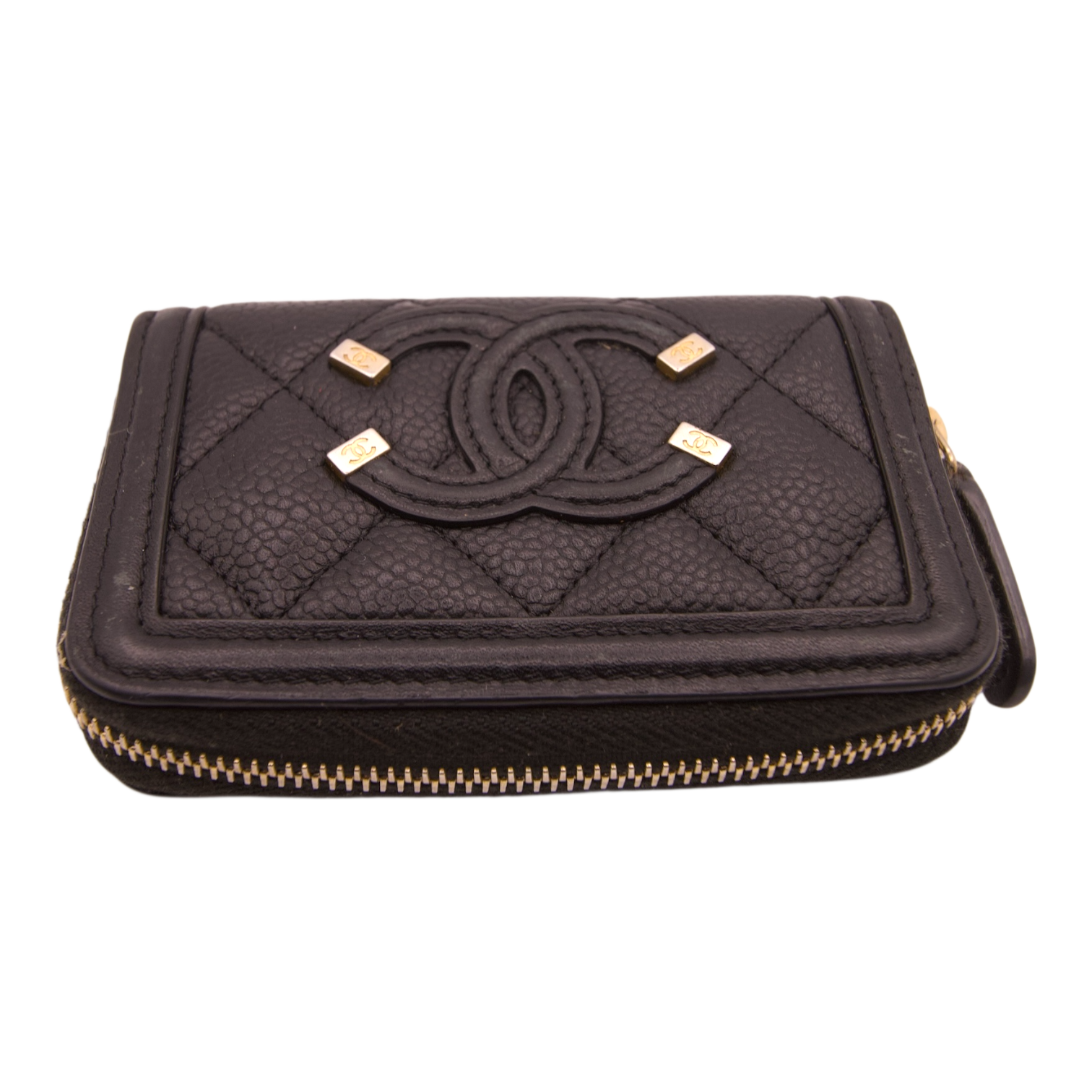 Chanel Caviar Leather Quilted Zip Wallet Black