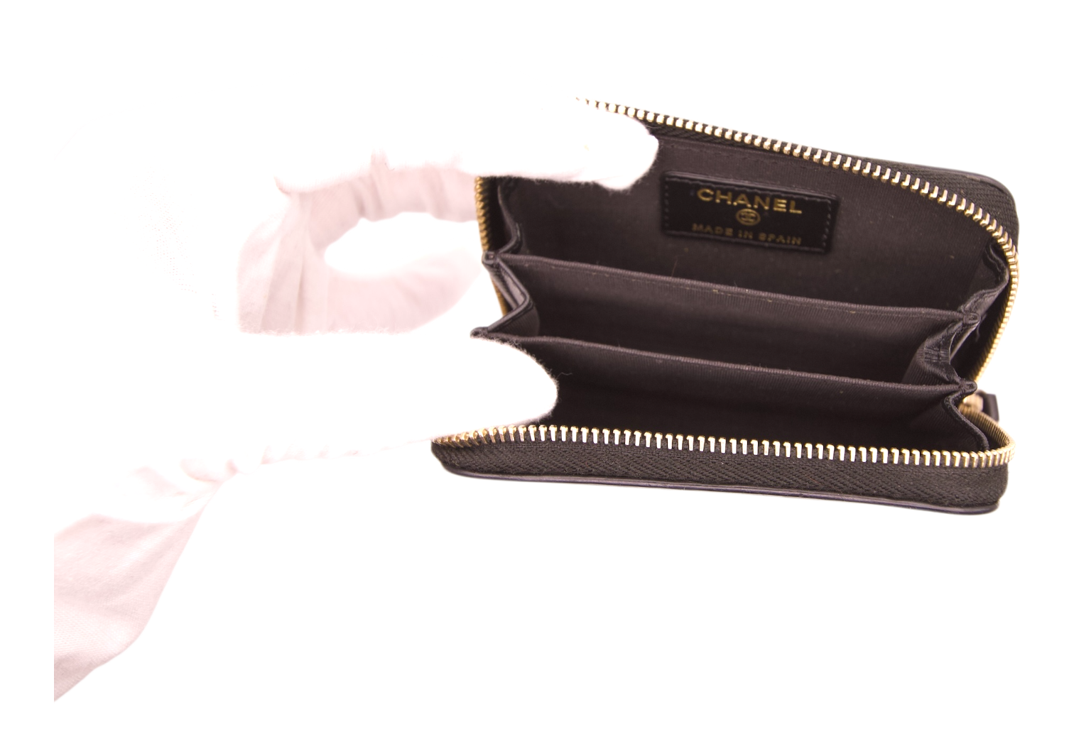 Chanel Caviar Leather Quilted Zip Wallet Black