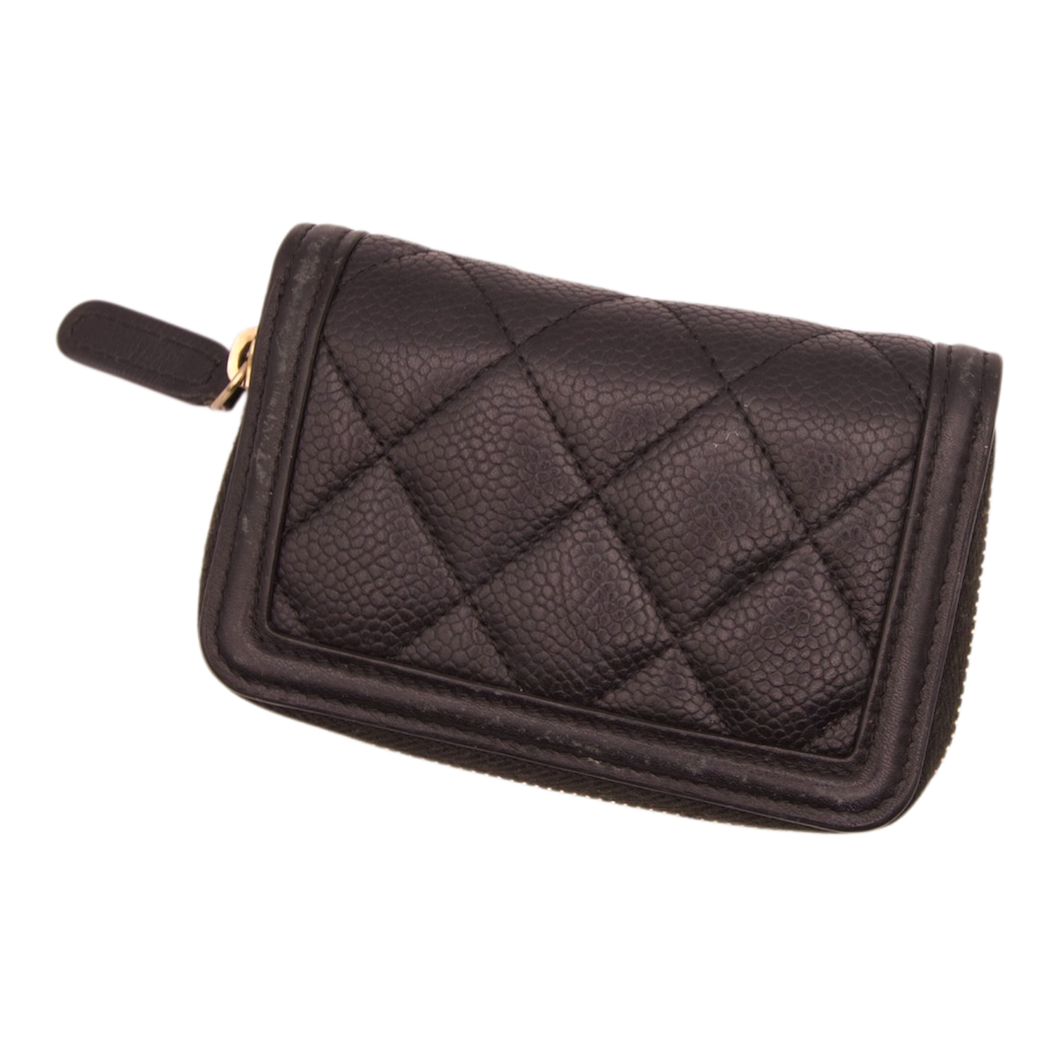 Chanel Caviar Leather Quilted Zip Wallet Black