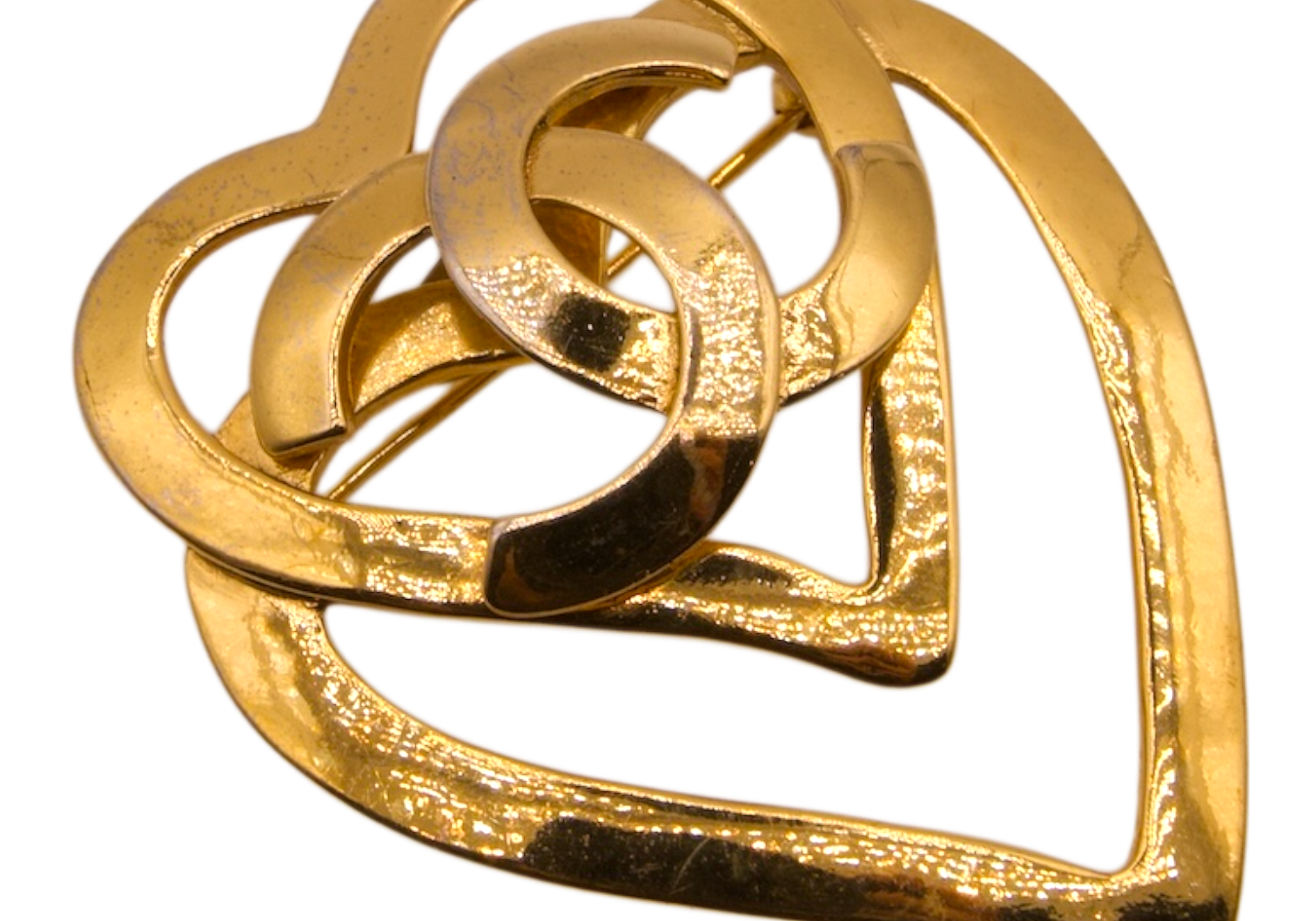 Chanel Vintage CC Double Heart Brooch