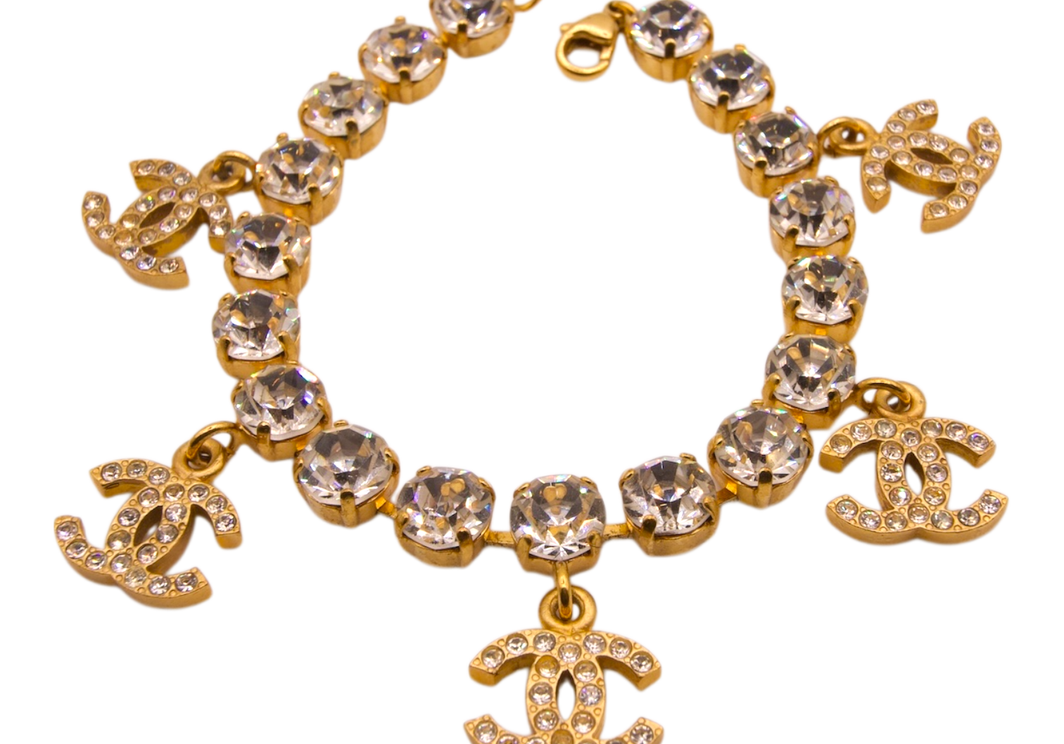 Chanel Gold Crystal Bracelet CC Logo