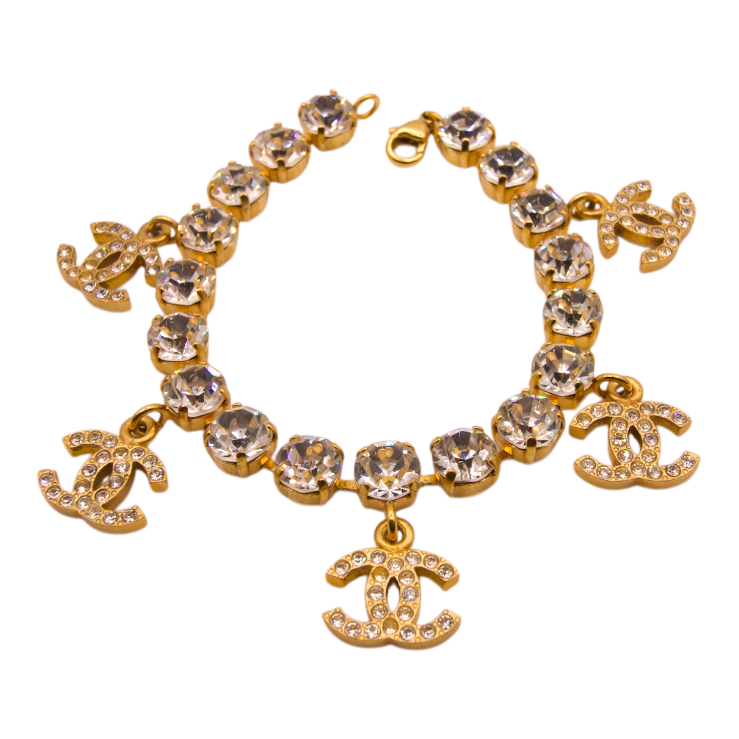 Chanel Gold Crystal Bracelet CC Logo