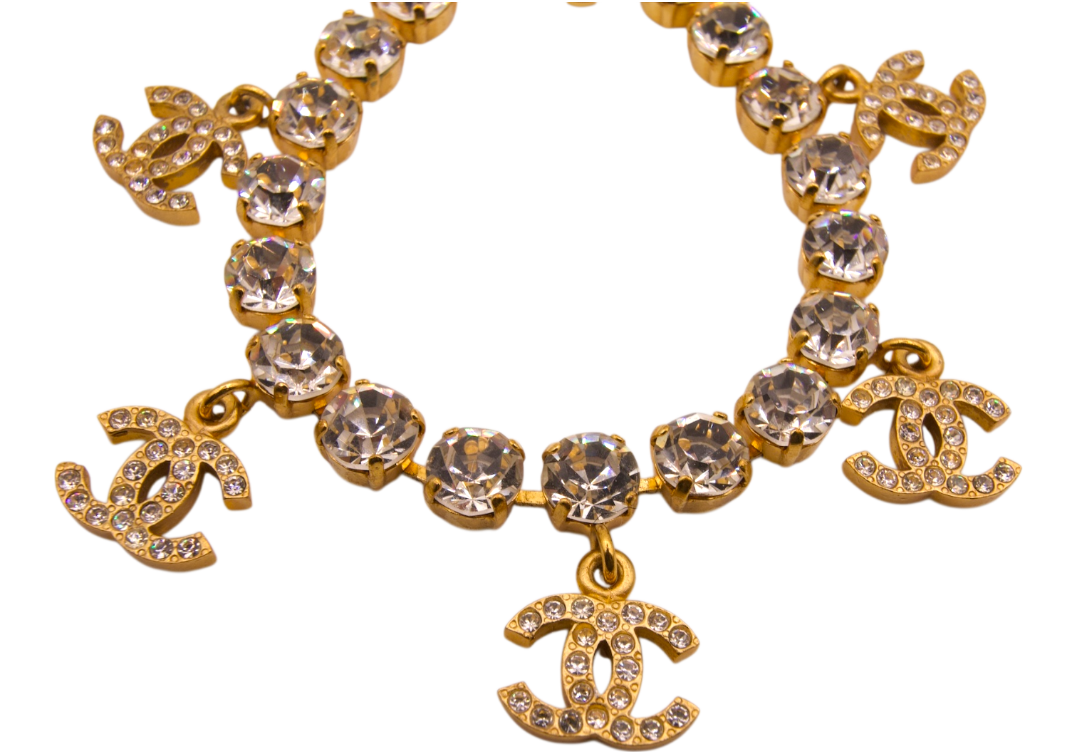 Chanel Gold Crystal Bracelet CC Logo