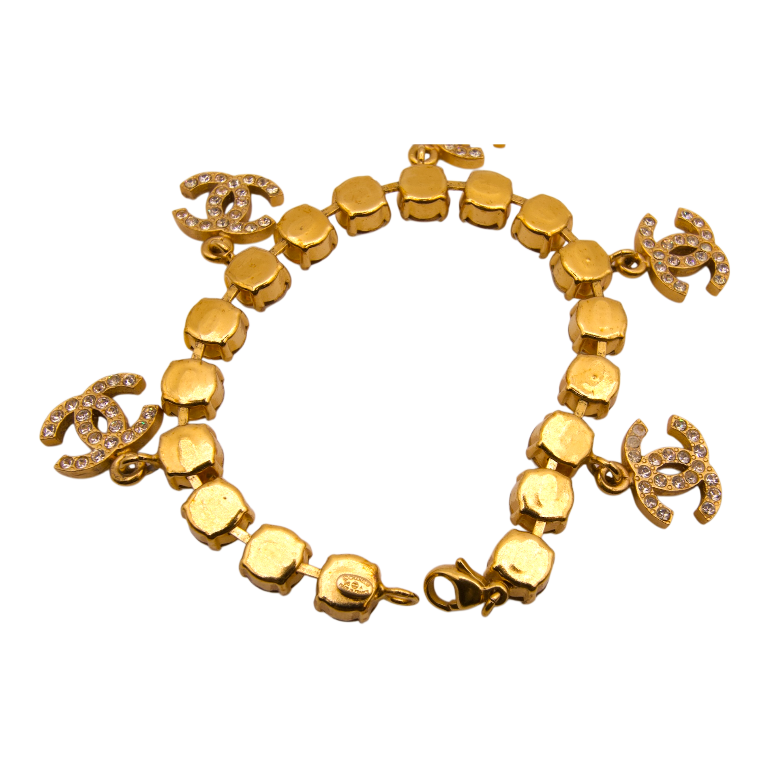 Chanel Gold Crystal Bracelet CC Logo