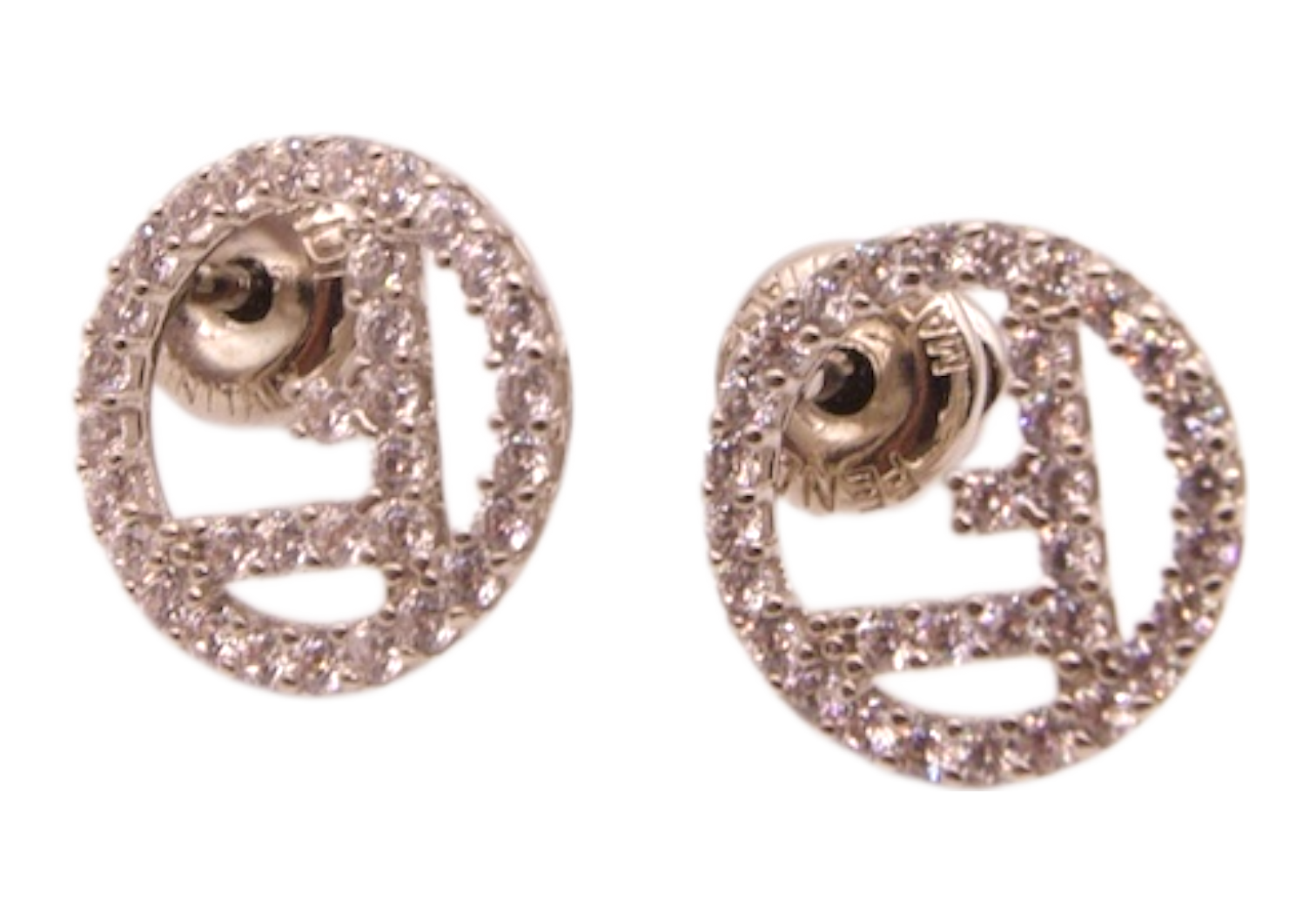 Fendi silver-tone stud earrings with crystal-encrusted “F” logo