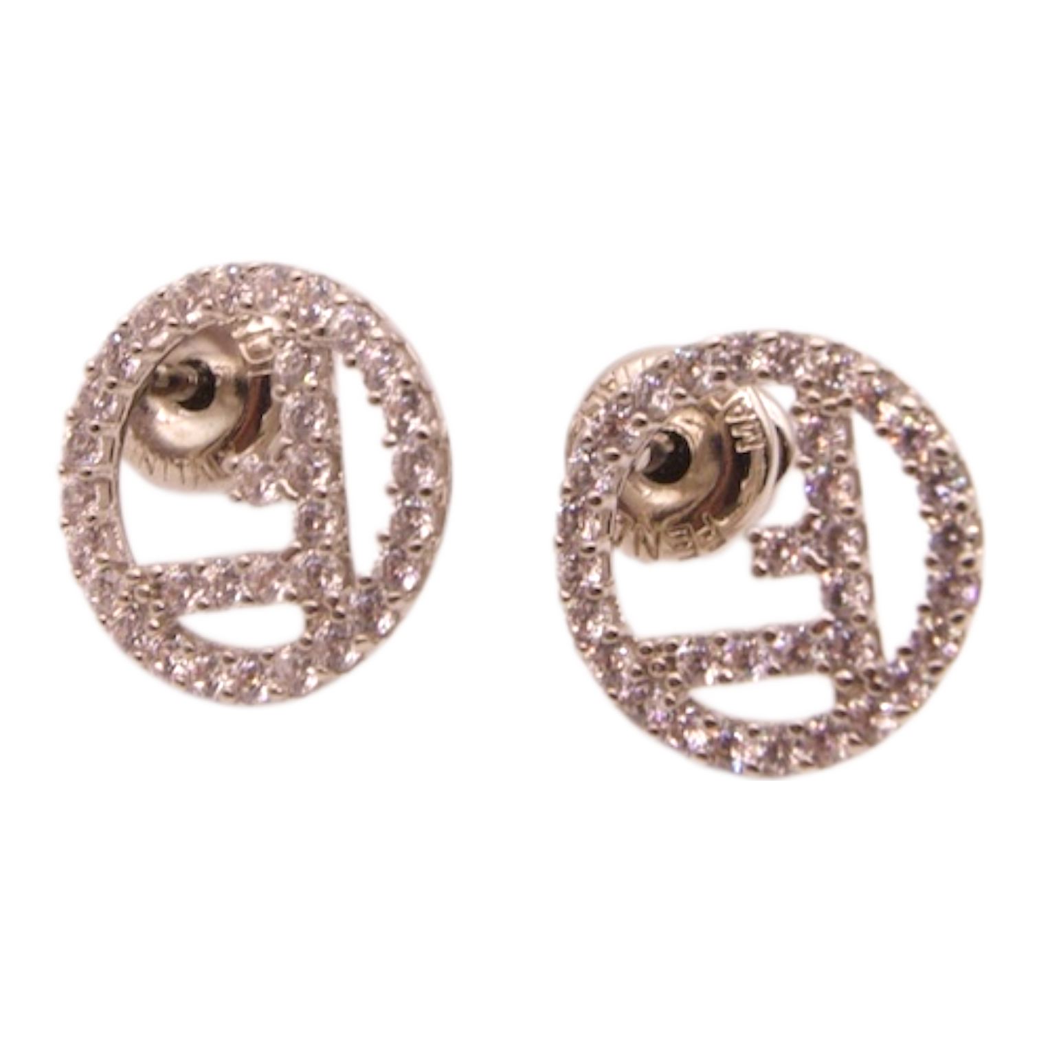 Fendi silver-tone stud earrings with crystal-encrusted “F” logo