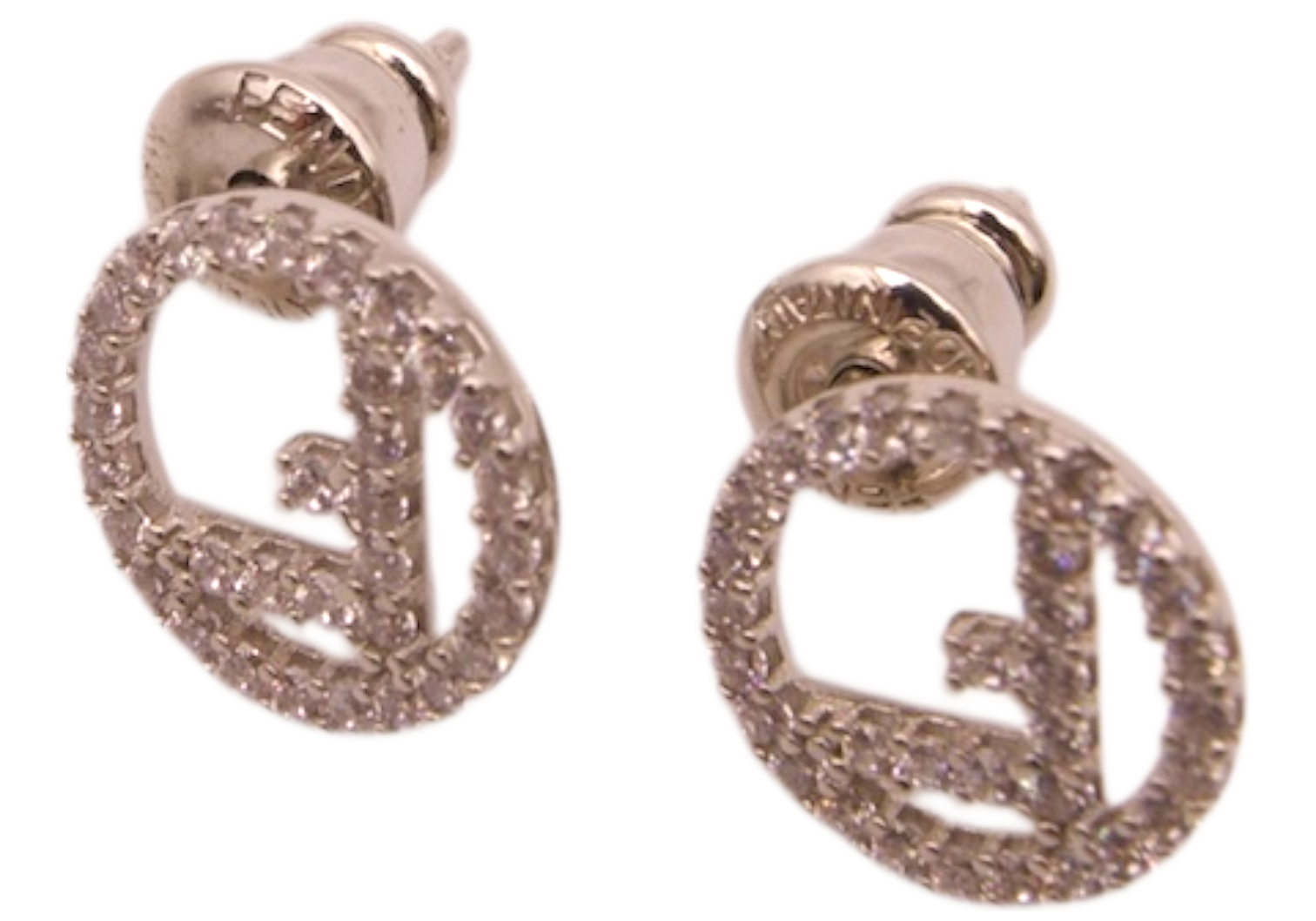 Fendi silver-tone stud earrings with crystal-encrusted “F” logo