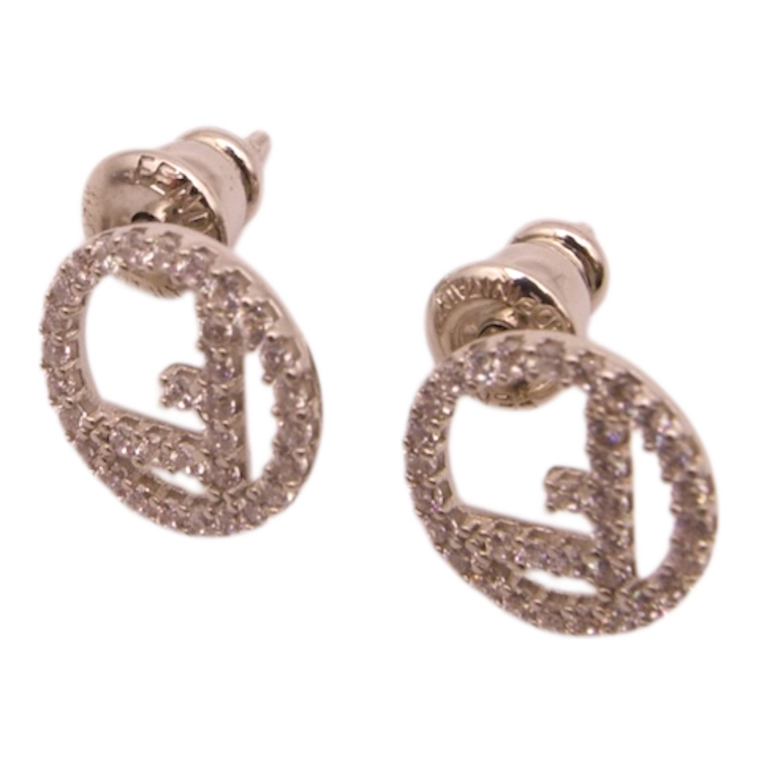 Fendi silver-tone stud earrings with crystal-encrusted “F” logo