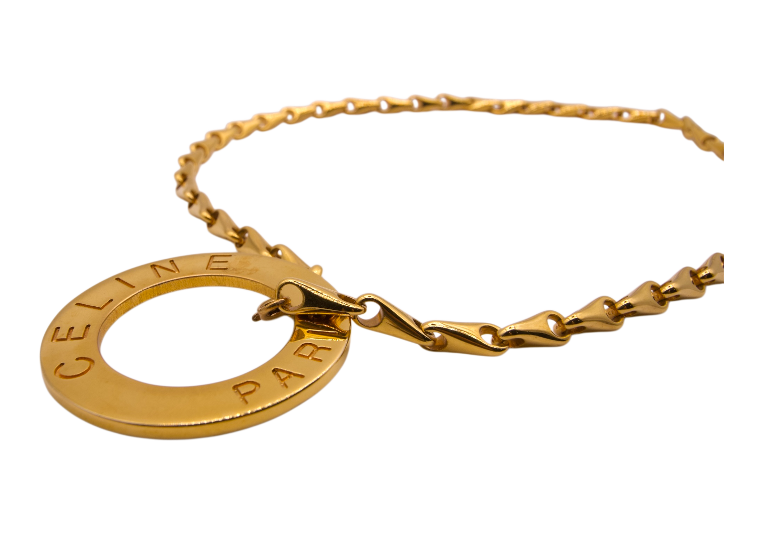 Celine Paris Gold Plated Disc Logo Pendant Necklace