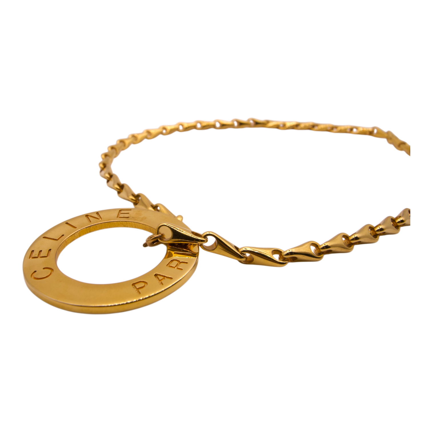 Celine Paris Gold Plated Disc Logo Pendant Necklace