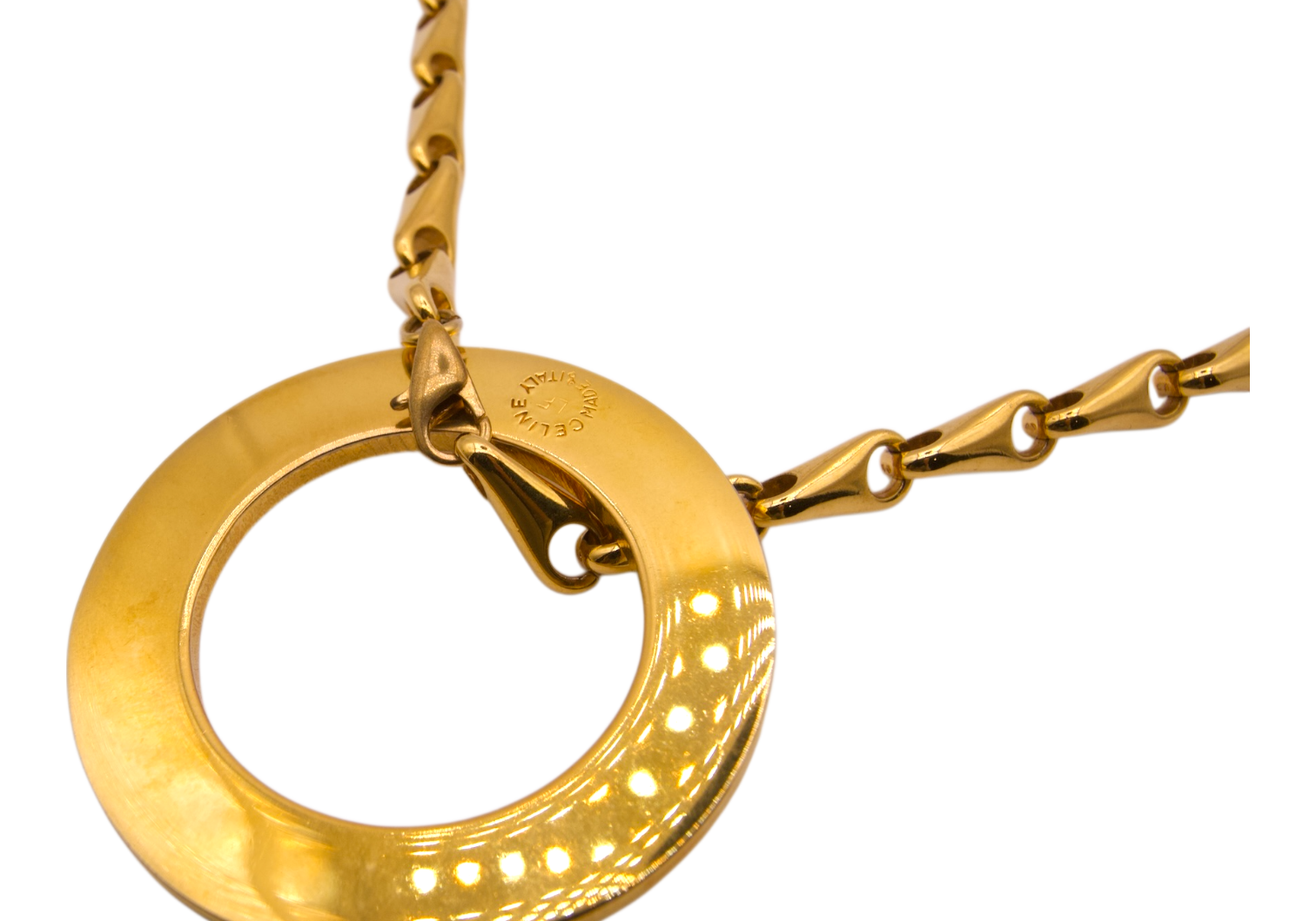 Celine Paris Gold Plated Disc Logo Pendant Necklace