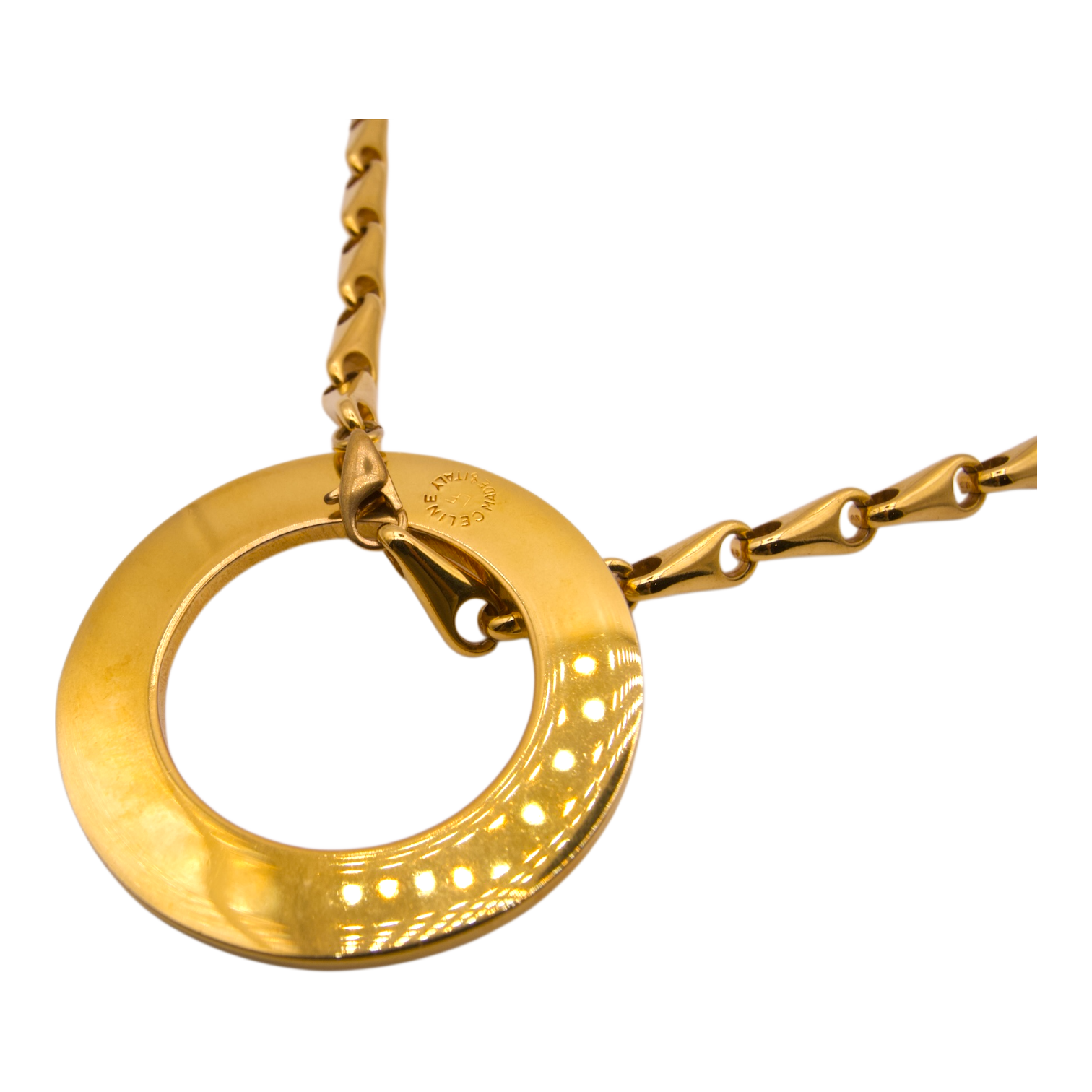 Celine Paris Gold Plated Disc Logo Pendant Necklace