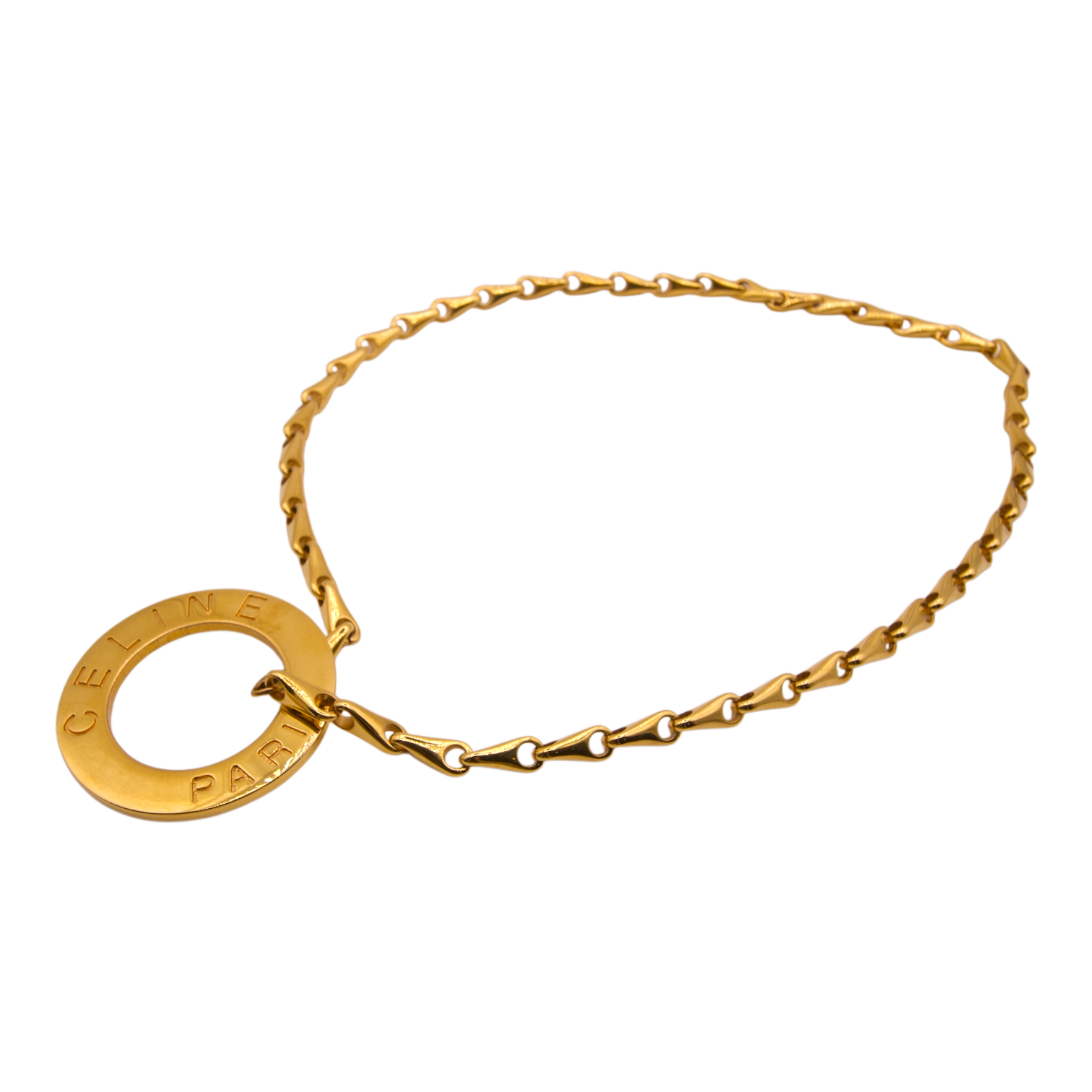 Celine Paris Gold Plated Disc Logo Pendant Necklace