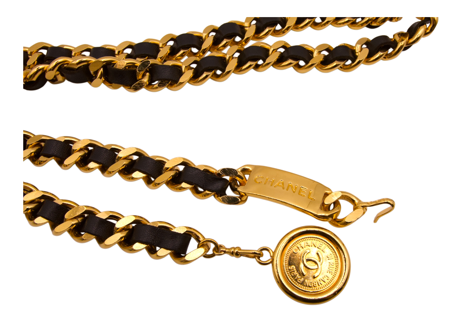Chanel Vintage CC Plate Charm Belt Black/Gold