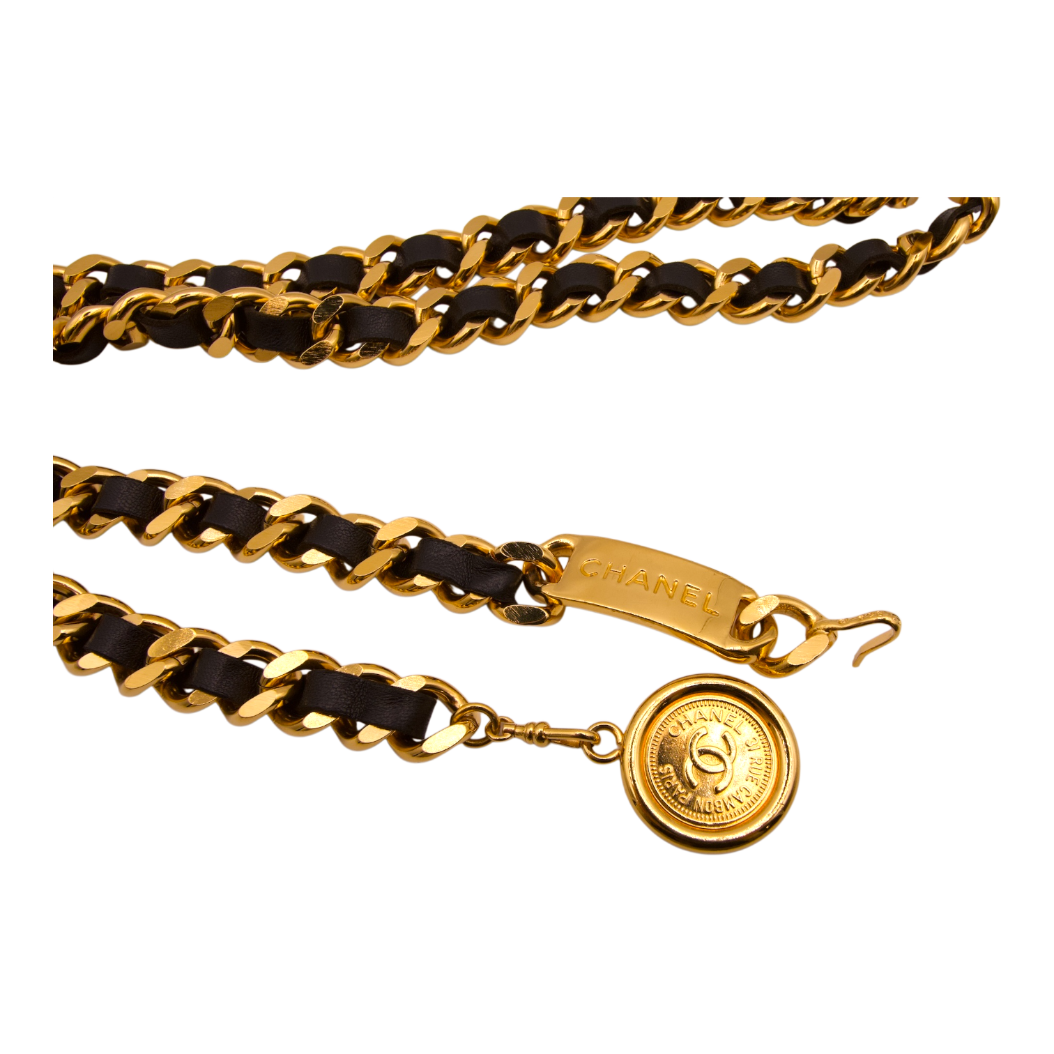 Chanel Vintage CC Plate Charm Belt Black/Gold