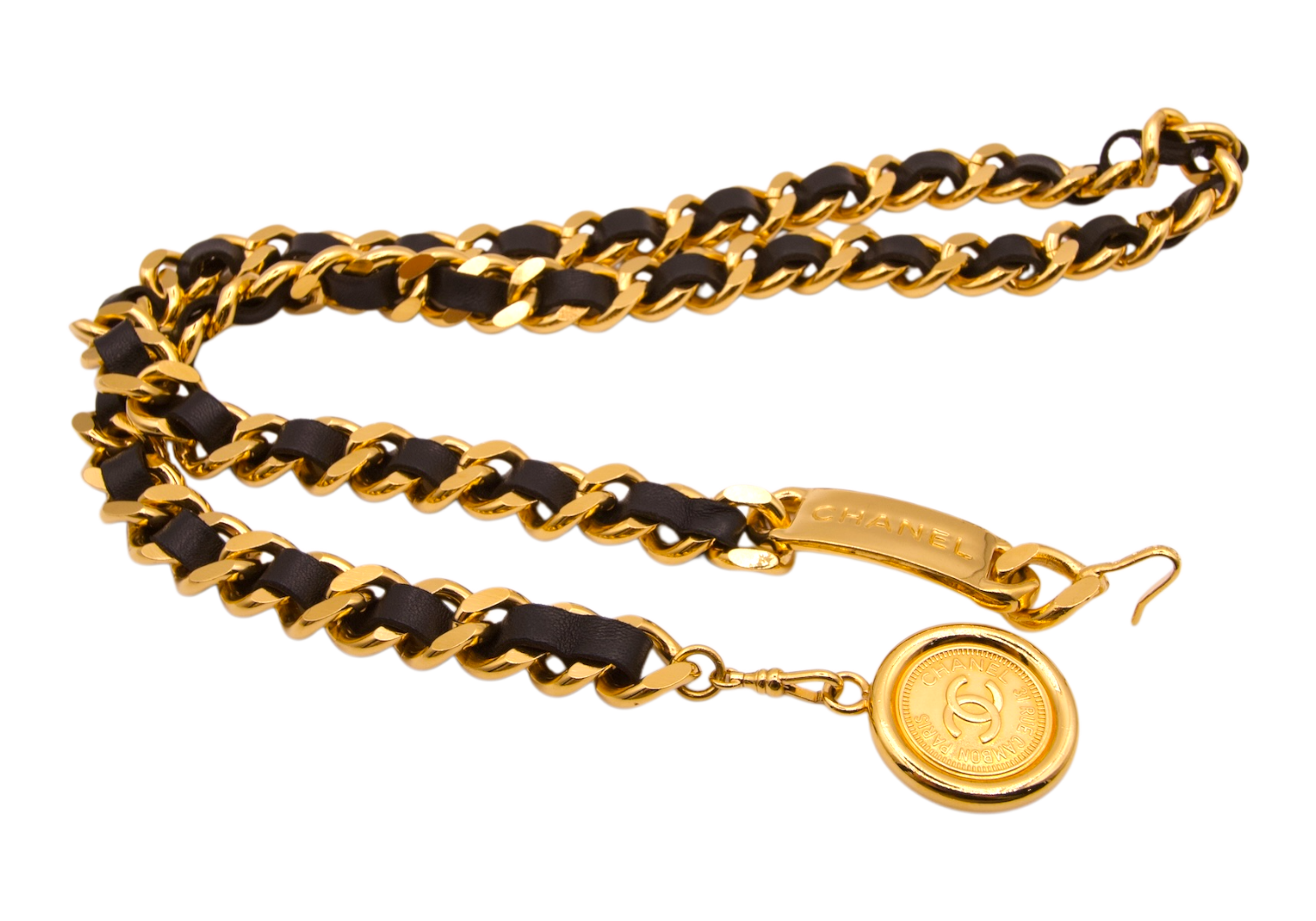 Chanel Vintage CC Plate Charm Belt Black/Gold