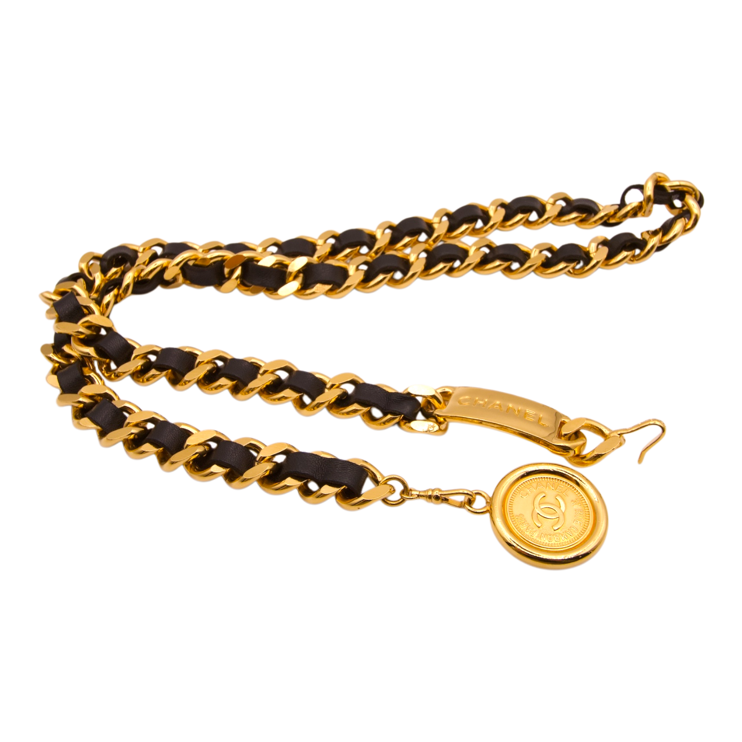 Chanel Vintage CC Plate Charm Belt Black/Gold