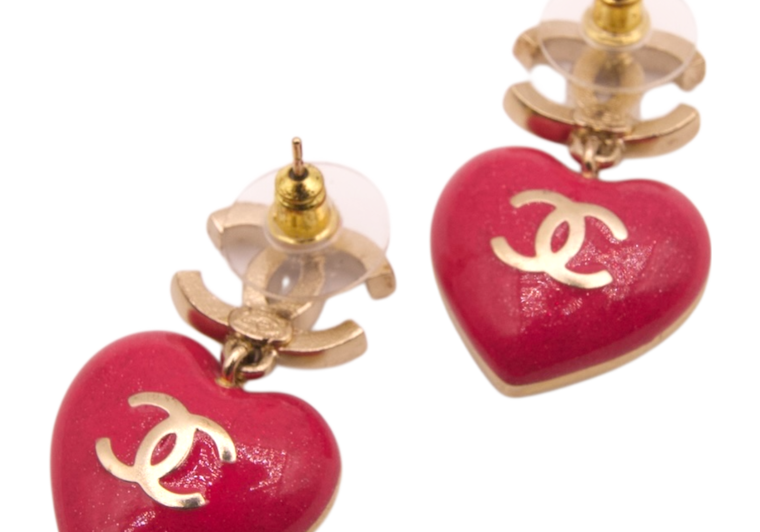 Chanel Double Face Pink Crystal Dropped CC Logo