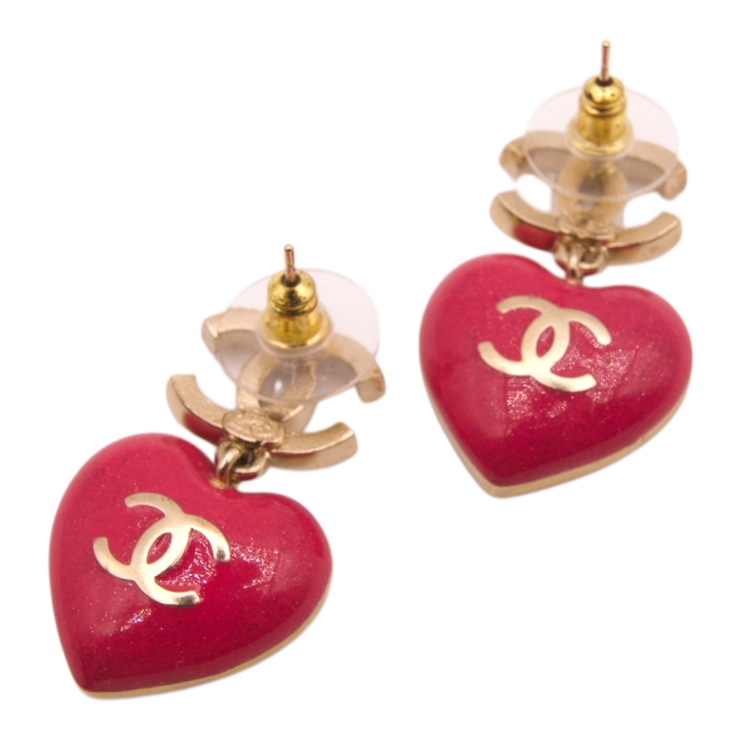 Chanel Double Face Pink Crystal Dropped CC Logo