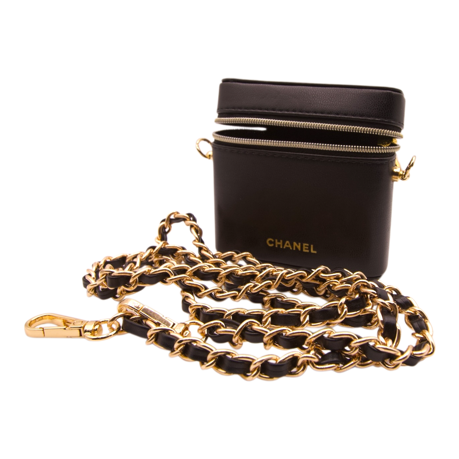 Chanel Mini Vanity Case Black Lambskin Gold Hardware