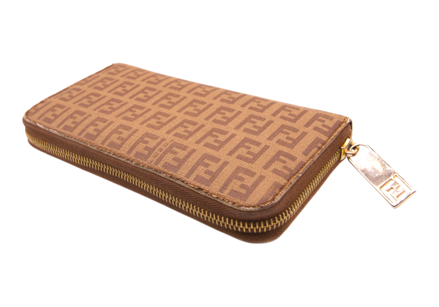 Fendi Brown Zucca Monogram Zip Around Wallet