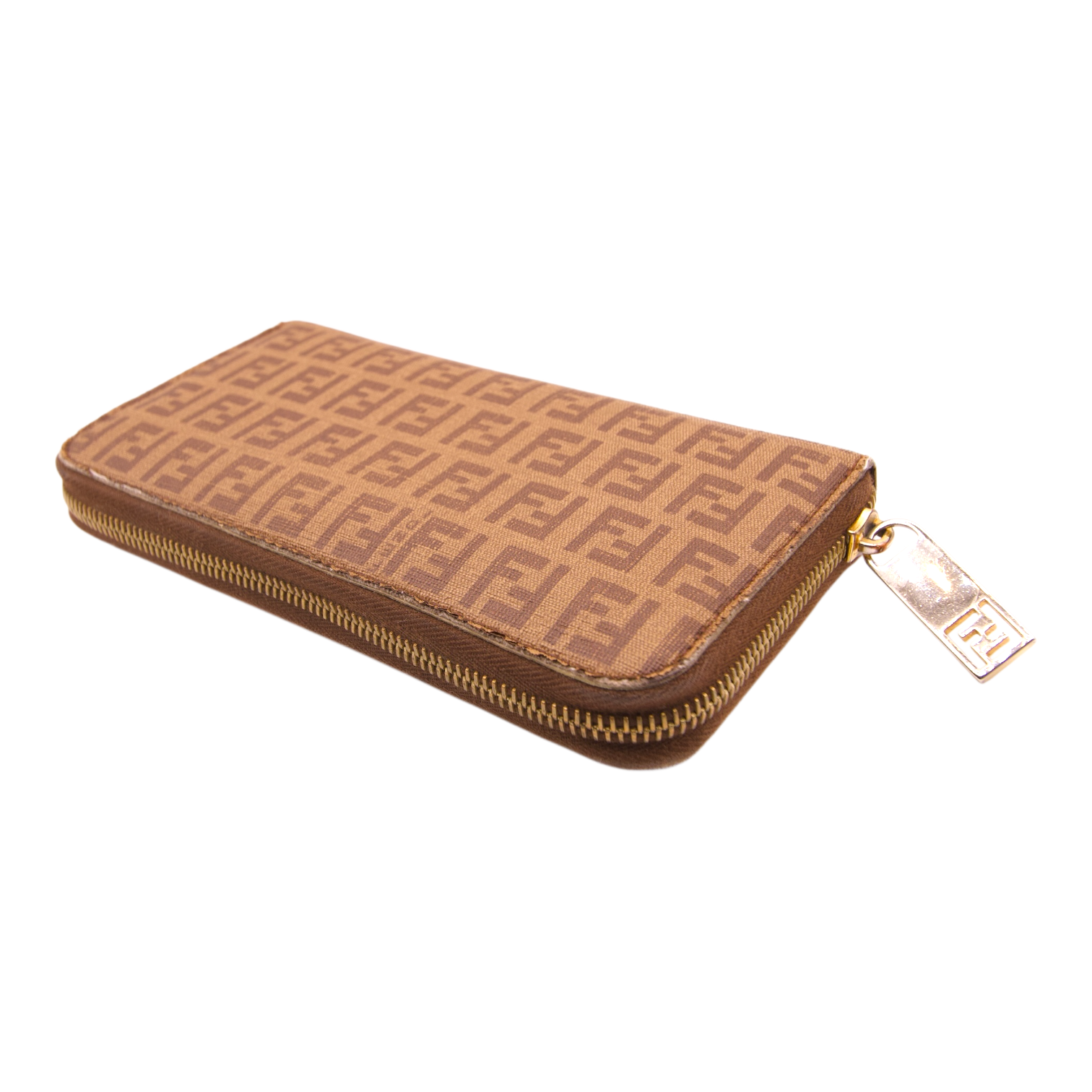 Fendi Brown Zucca Monogram Zip Around Wallet