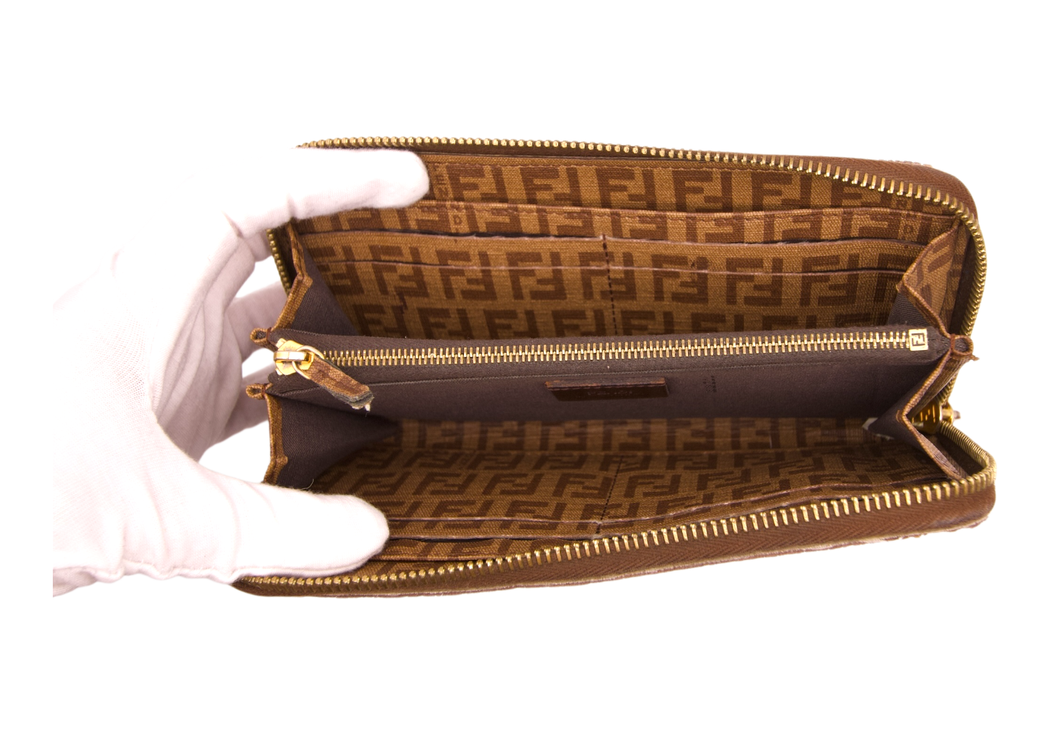 Fendi Brown Zucca Monogram Zip Around Wallet