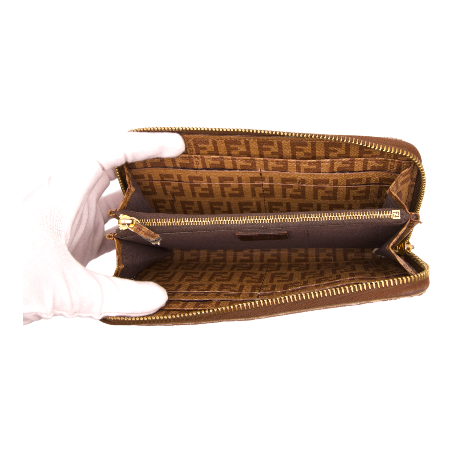 Fendi Brown Zucca Monogram Zip Around Wallet
