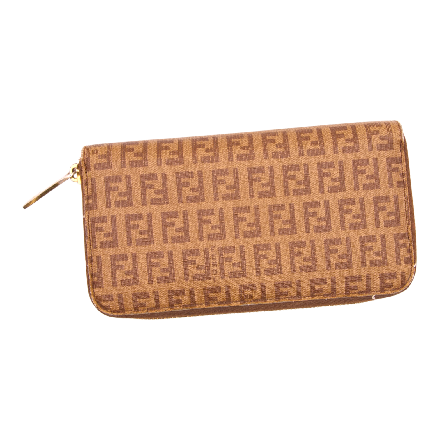 Fendi Brown Zucca Monogram Zip Around Wallet