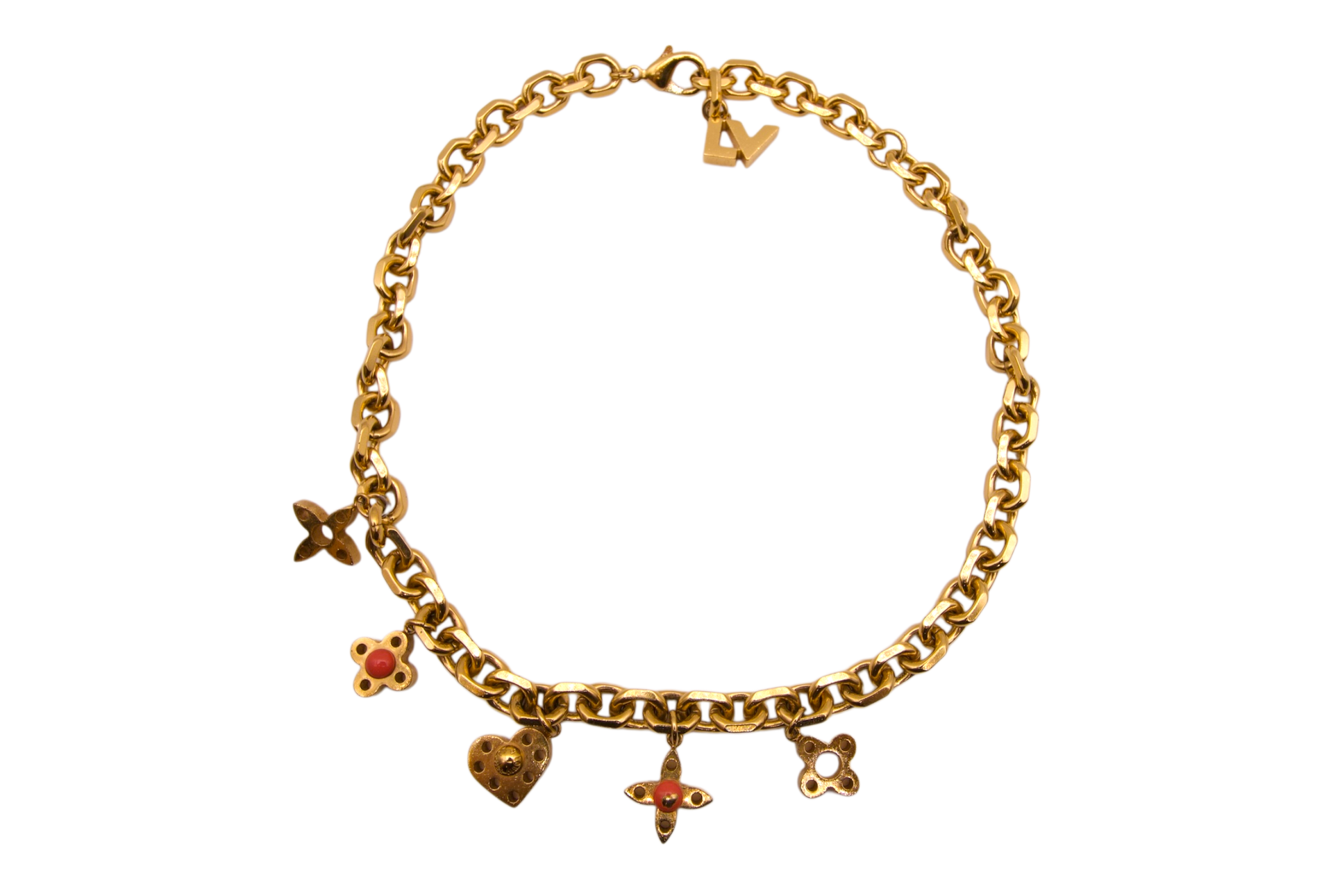 Louis Vuitton Monogram Charm Necklace Collier Hide & Seek Gold