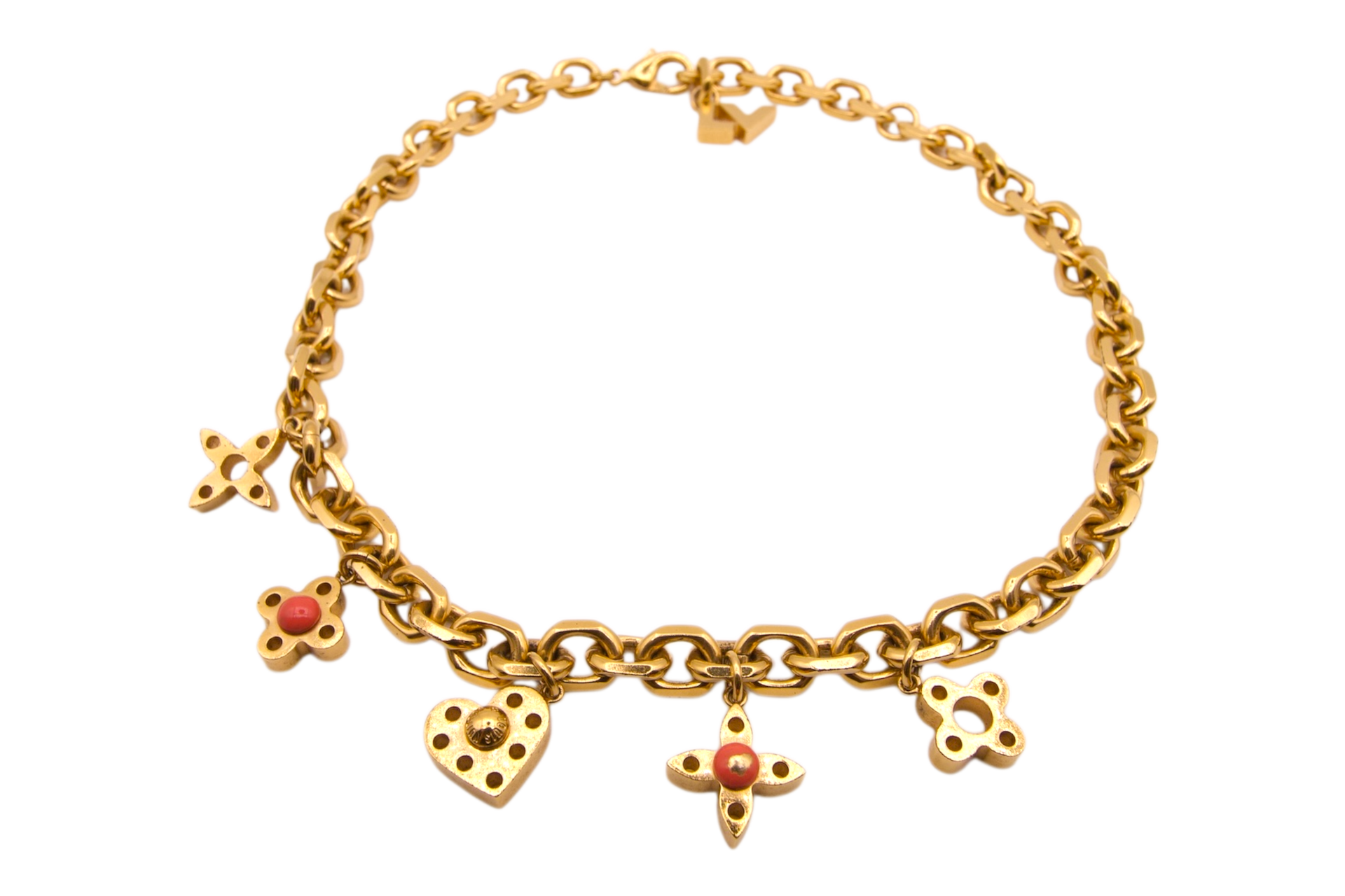 Louis Vuitton Monogram Charm Necklace Collier Hide & Seek Gold