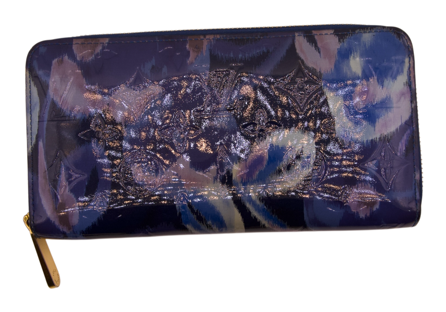 Louis Vuitton Zippy Wallet Grand Blue Patent Leather Floral